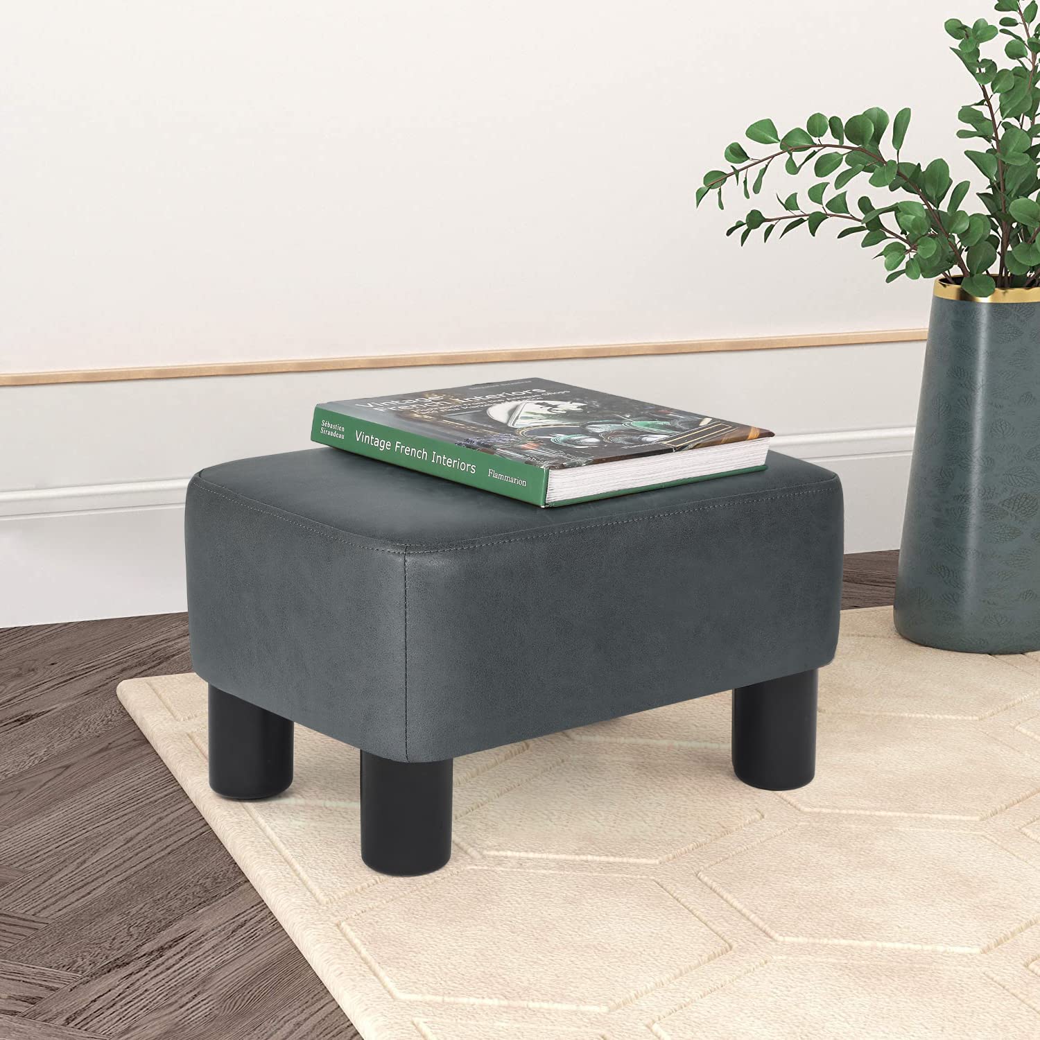 Modern Rectangular Footrest Ottoman - Small Footstool for Living Room, Bedroom & Office - Dark Gray - Ergonomic Support for Relaxing, Reading & Working