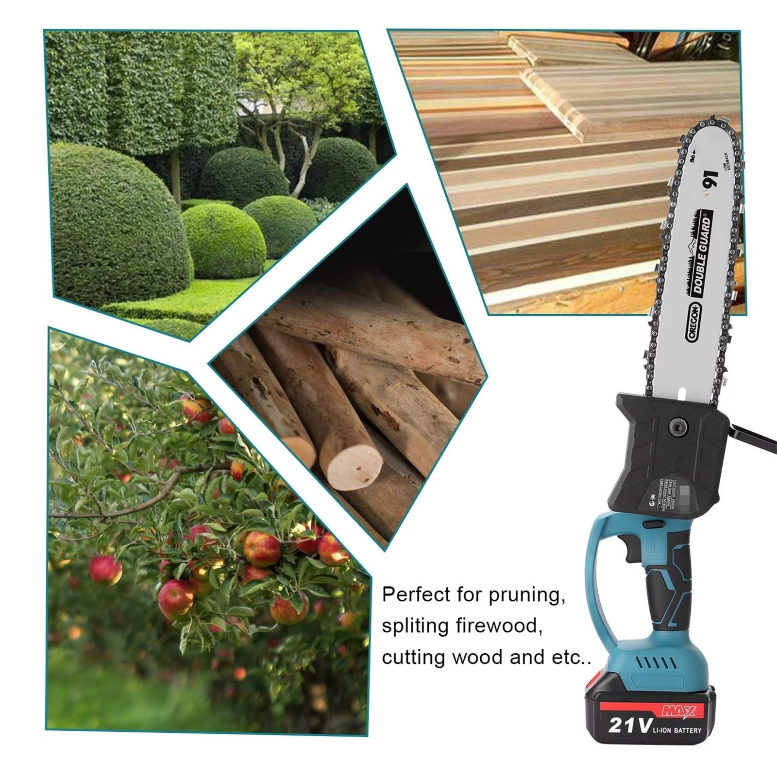21V Electric Pruning Saw - Cordless Chainsaw for Wood Cutting, Tree Trimming & Small Wood Splitting | Lightweight Woodworking Tool for Garden, Yard & DIY Projects