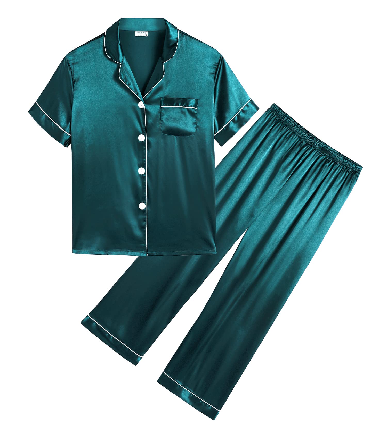 SWOMOG Kids Satin Pajama Set for Girls & Boys - Soft Button-Down Short Sleeve Silk PJS 2-Piece Nightwear | Perfect for Sleepovers, Birthday Gifts & Cozy Family Nights