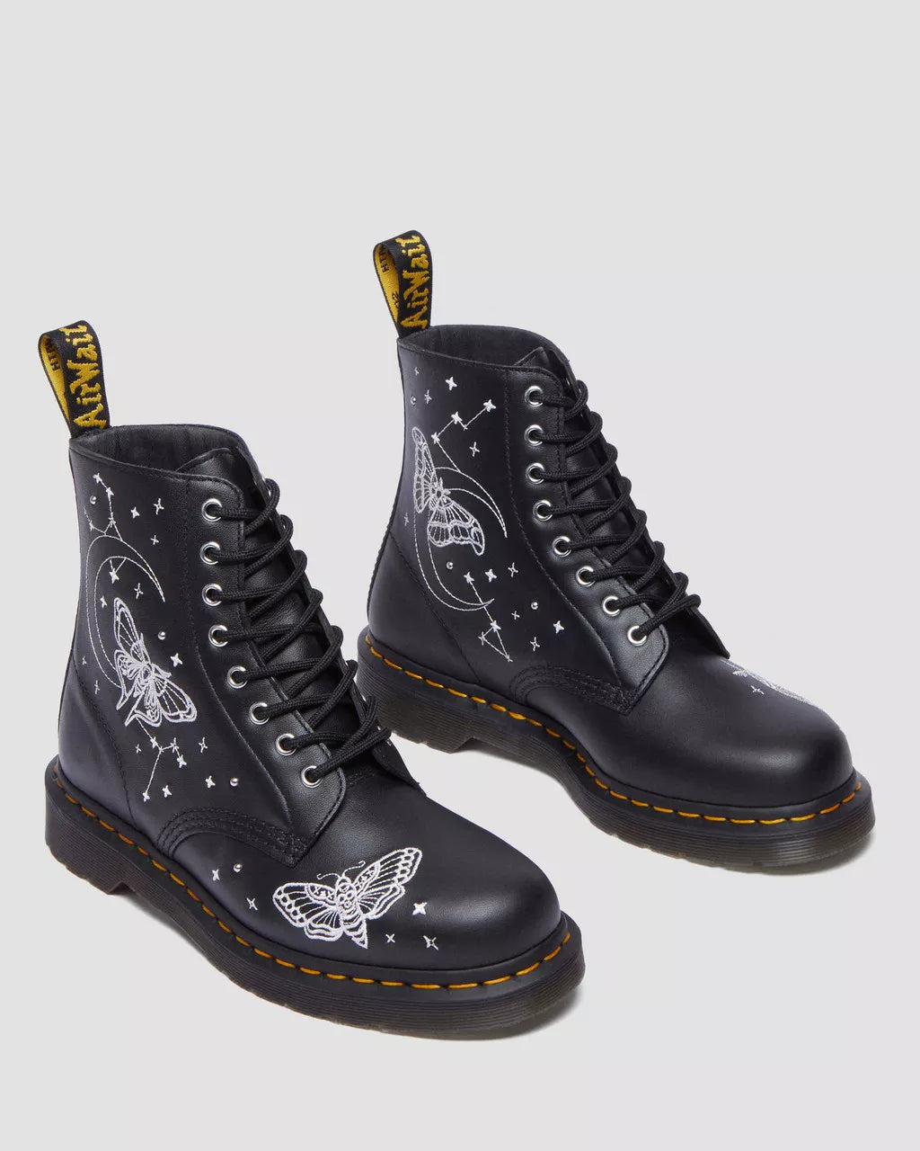 1460 Celestial Moth Embroidered Lace Up Boots - Vintage Style Combat Boots for Women | Gothic Fashion, Punk Rock Outfits & Festival Wear