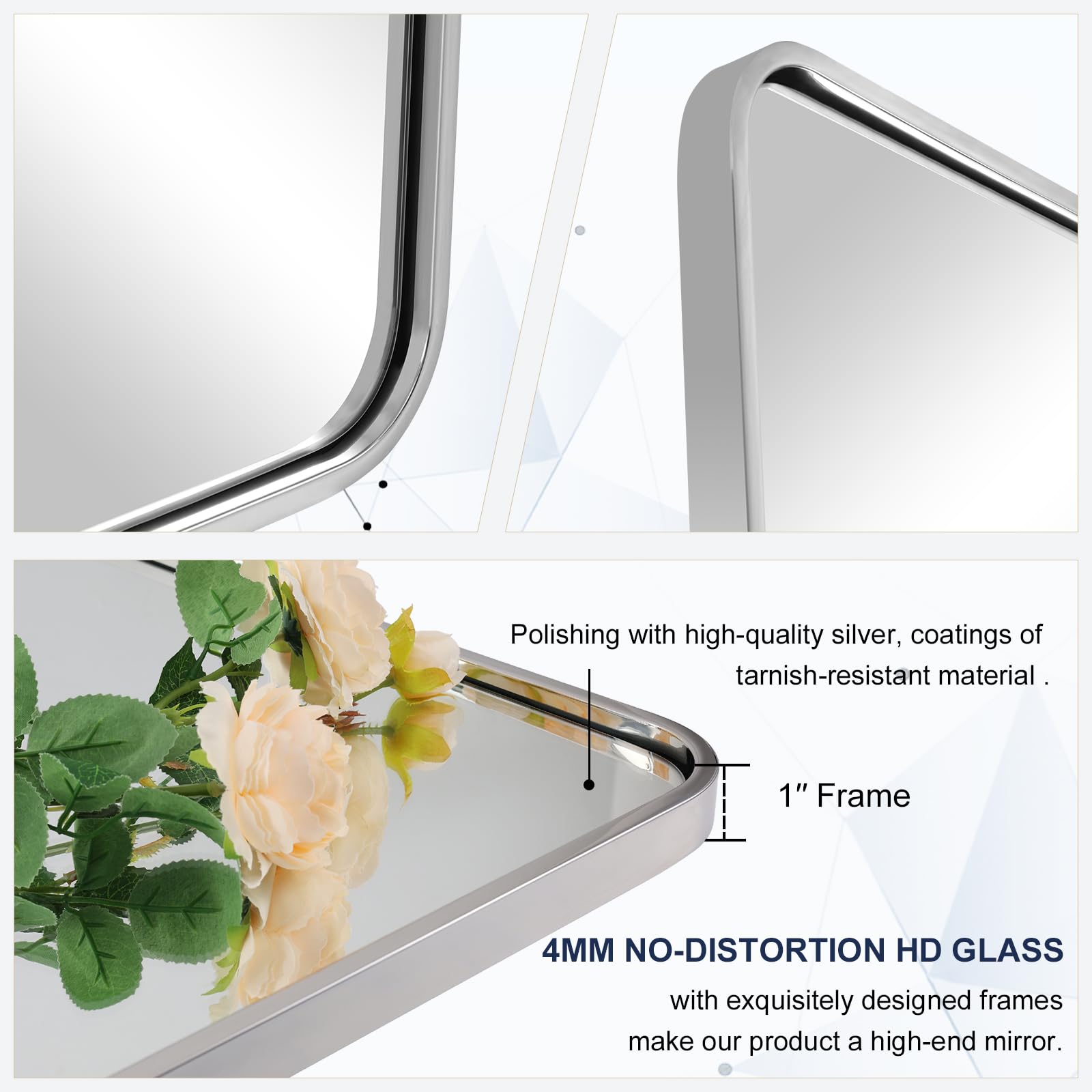 ANDY STAR 24x32 Inch Chrome Bathroom Mirror with Polished Nickel Finish - Rounded Rectangle Anti-Rust SUS304 Metal Frame Wall Mirror (1’’ Deep, Vertical/Horizontal Mount) - Perfect for Modern Bathrooms, Vanities, and Home Decor