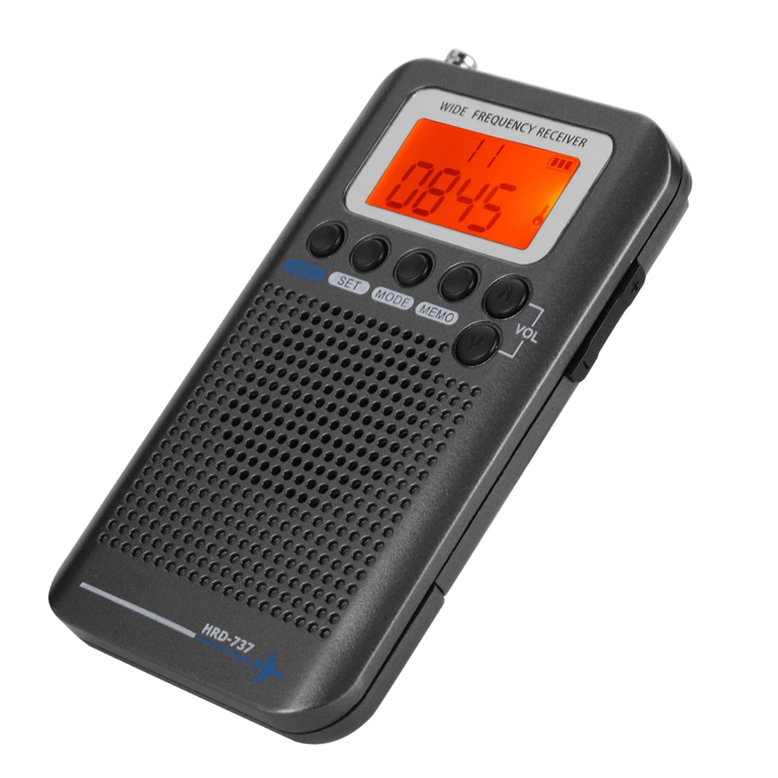 Portable VHF Airband Radio Receiver - Handheld Aircraft Band Radio with Full AIR FM AM CB LCD Backlight Display (Grey/Black) | Perfect for Aviation Enthusiasts, Pilots & Emergency Communication