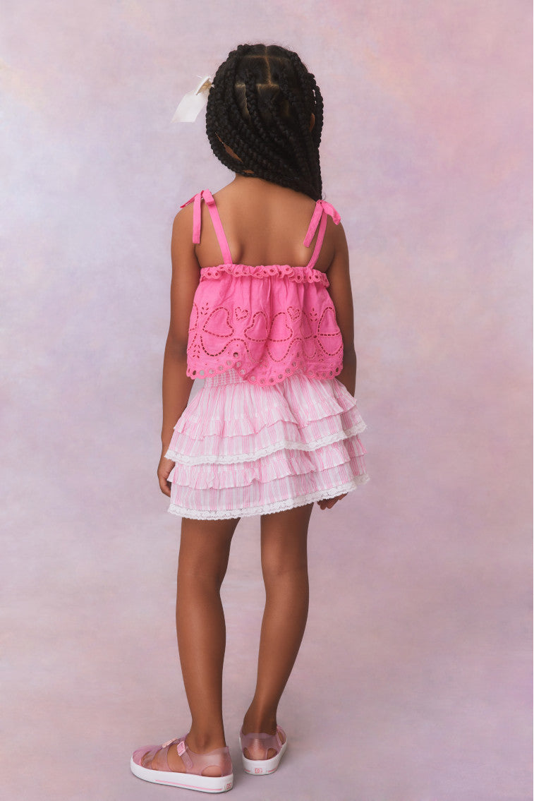 Girls Billie Cotton Striped Skirt in Captiva Pink | Comfortable Summer Dress for Playdates & Beach Outings