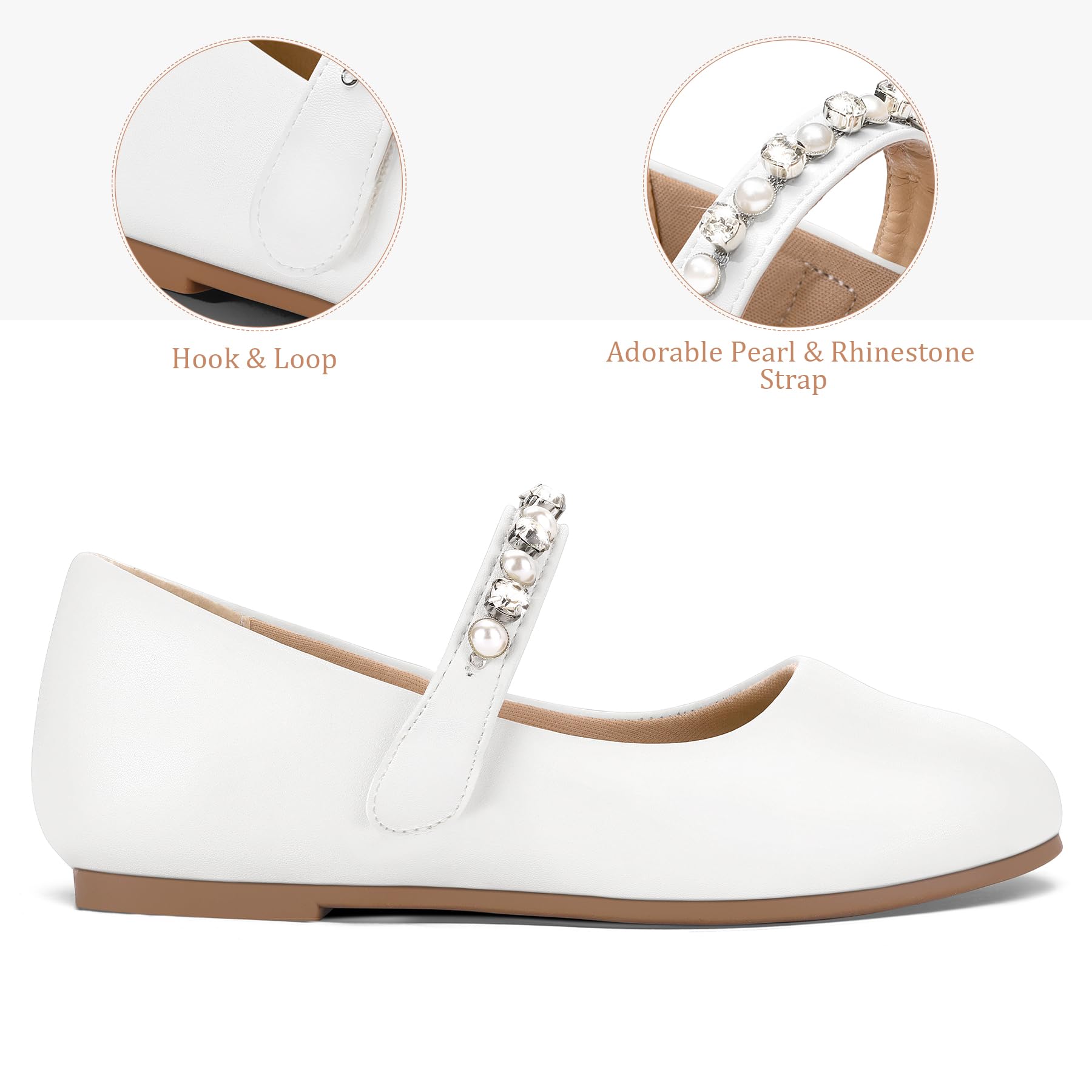 KomForme Girls Ballet Flats with Pearl Rhinestones - Mary Jane Slip-On Shoes for Toddler/Little Kid/Big Kid - Perfect for Party, School, Wedding & Dress Occasions