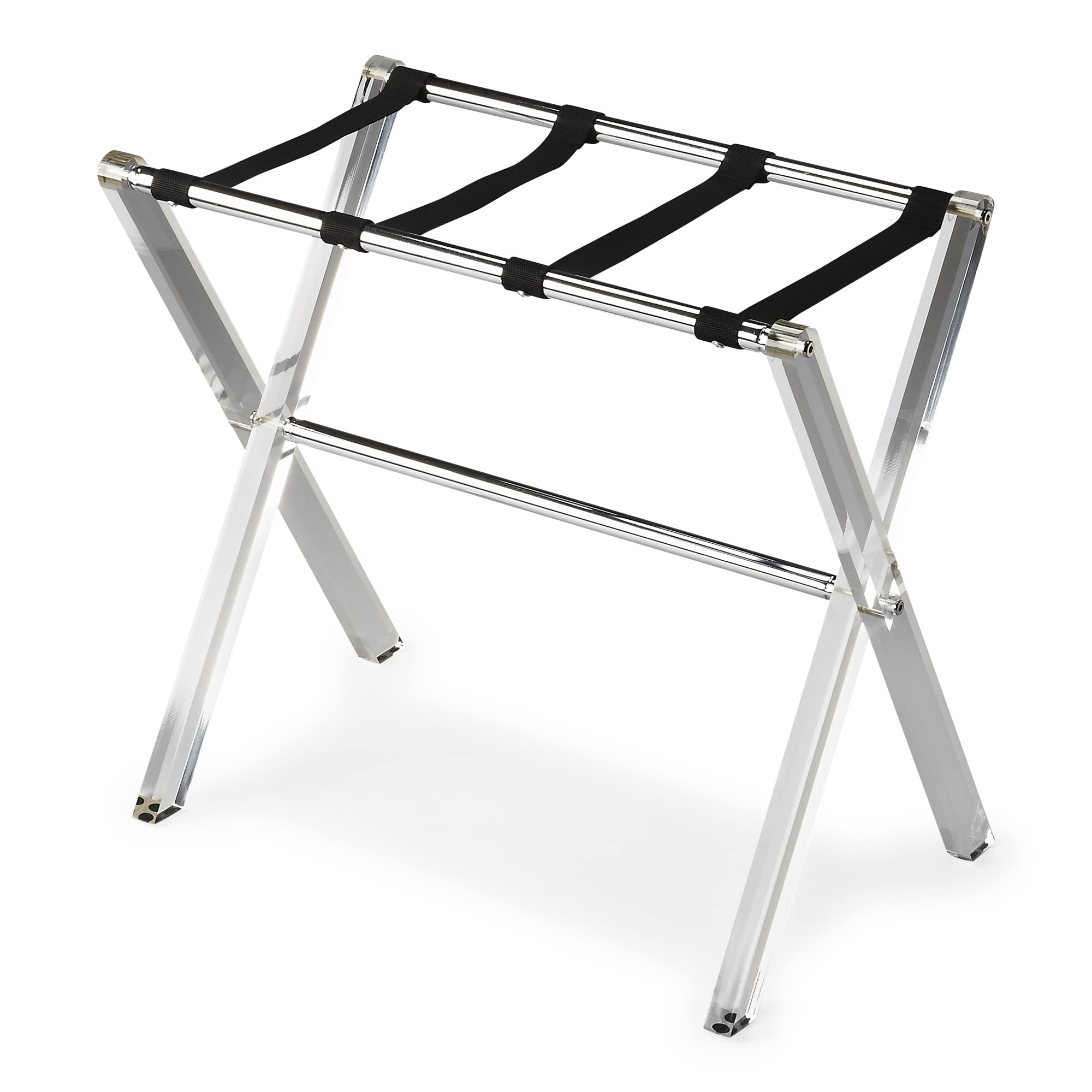 Butler Specialty Company Clear Acrylic Folding Luggage Rack - Lightweight & Durable Travel Organizer for Bedroom, Hotel, or Closet Storage