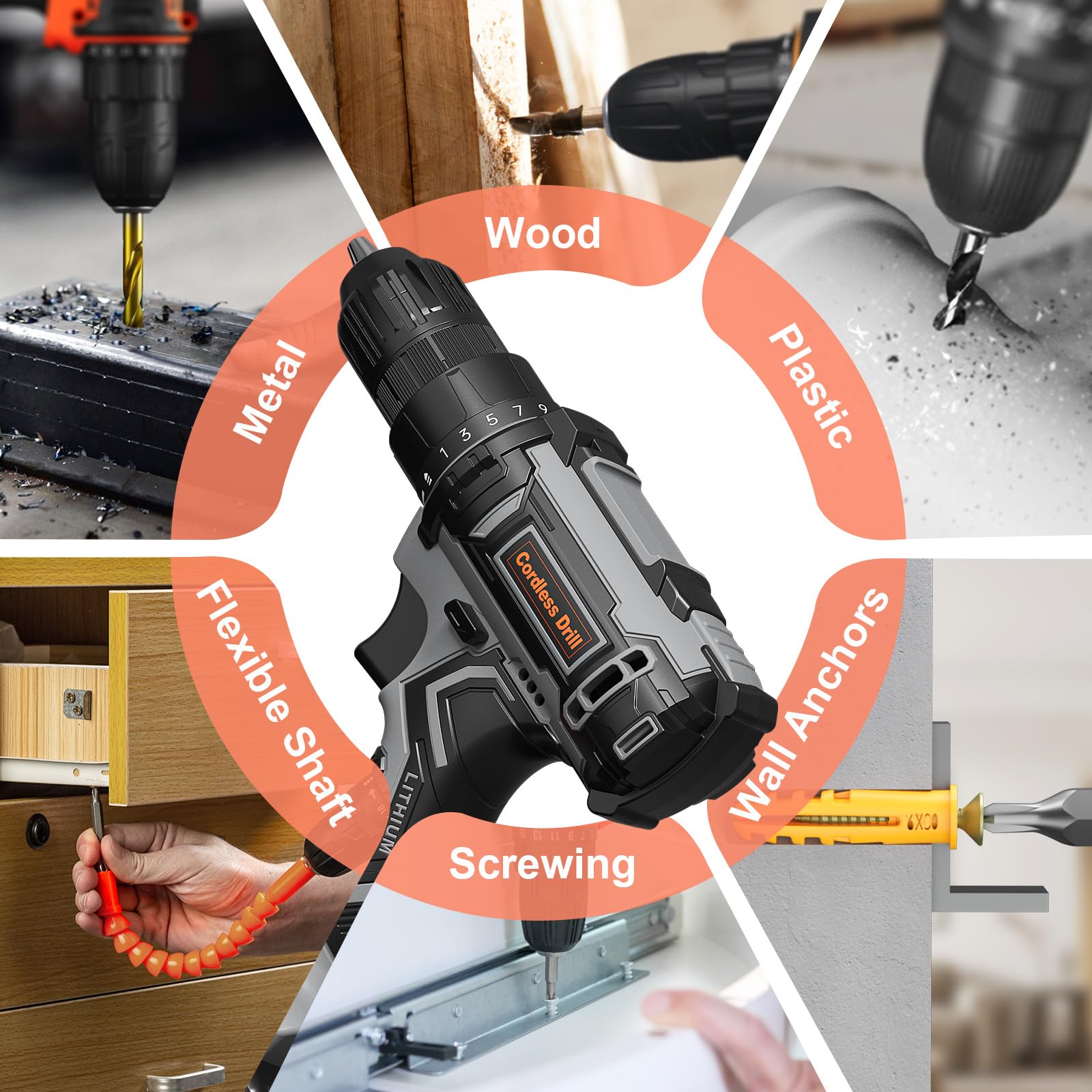 20V Cordless Drill with 2 x 2000mAh Batteries & Charger - 3/8