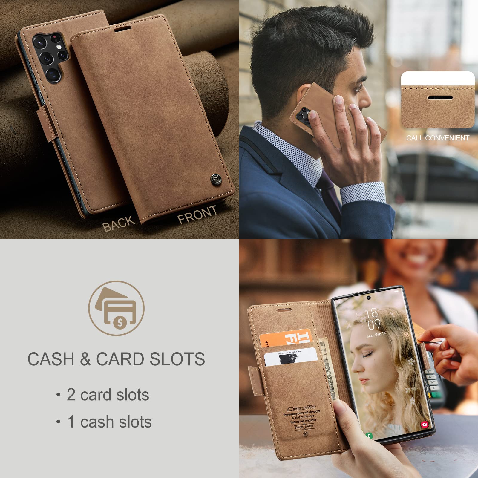 Premium PU Leather Wallet Case for Samsung Galaxy S22 Ultra 5G - Vintage Matte Flip Cover with Card Slots, Magnetic Closure & Stand Function | Shockproof Full Protection | Brown | Perfect for Business, Travel & Everyday Use