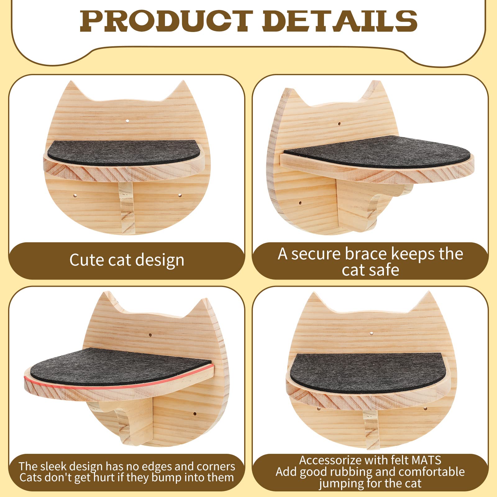 Handepo 6-Piece Cat Wall Shelves with Scratching Mat & Stairs - Durable Wall-Mounted Cat Climbing Perch for Indoor Play, Exercise and Relaxation - Perfect for Small Spaces, Apartments and Cat Trees Alternative