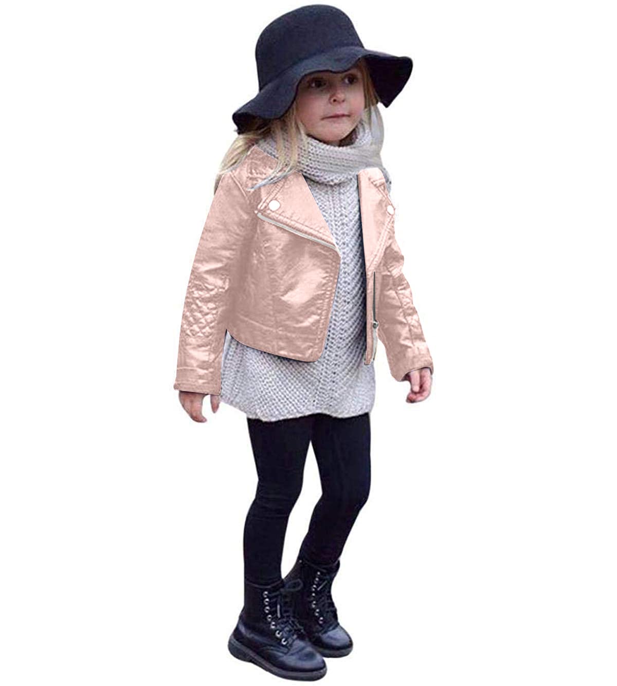 UNIQUEONE Baby Boys & Girls PU Faux Leather Jacket - Stylish Lapel Design with Diagonal Zipper for Spring & Autumn Outerwear | Perfect for School, Playdates & Family Outings