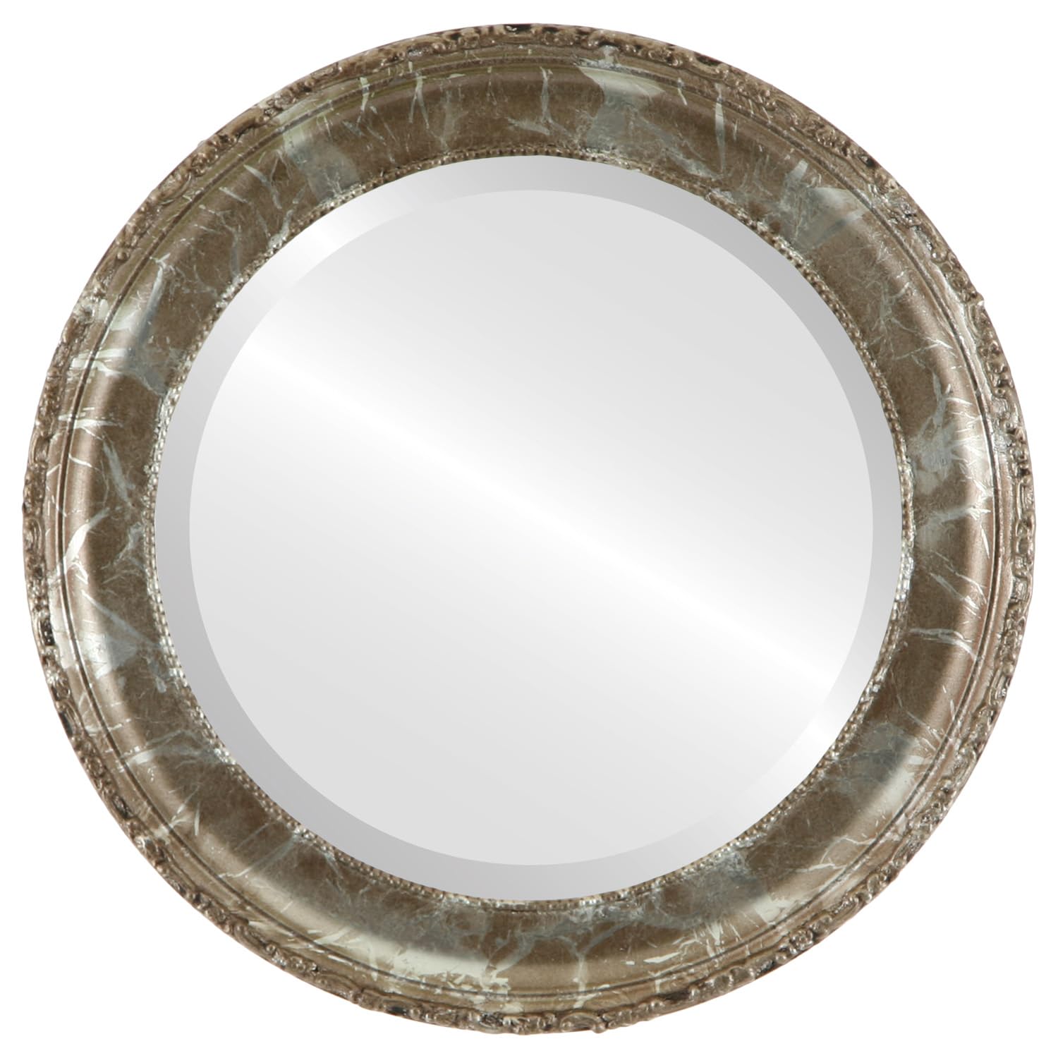 Ovalcrest 33x33 Inch Round Wooden Beveled Wall Mirror - Champagne Silver Frame for Bathroom, Bedroom, Living Room & Hallway Decor - Perfect for Vanity, Entryway & Home Styling