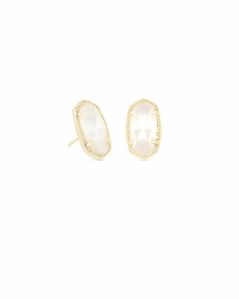 Ellie Gold Stud Earrings with Ivory Mother of Pearl - Elegant Pearl Earrings for Women, Perfect for Weddings, Parties & Everyday Wear