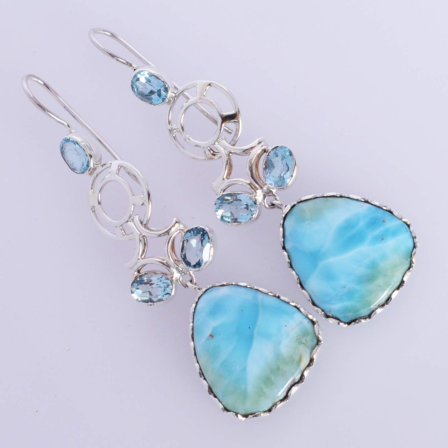 Larimar & Blue Topaz Teardrop Earrings - Sterling Silver Filigree Irish Celtic Drop Earrings for Women | Elegant Jewelry Gift for Weddings, Parties & Special Occasions