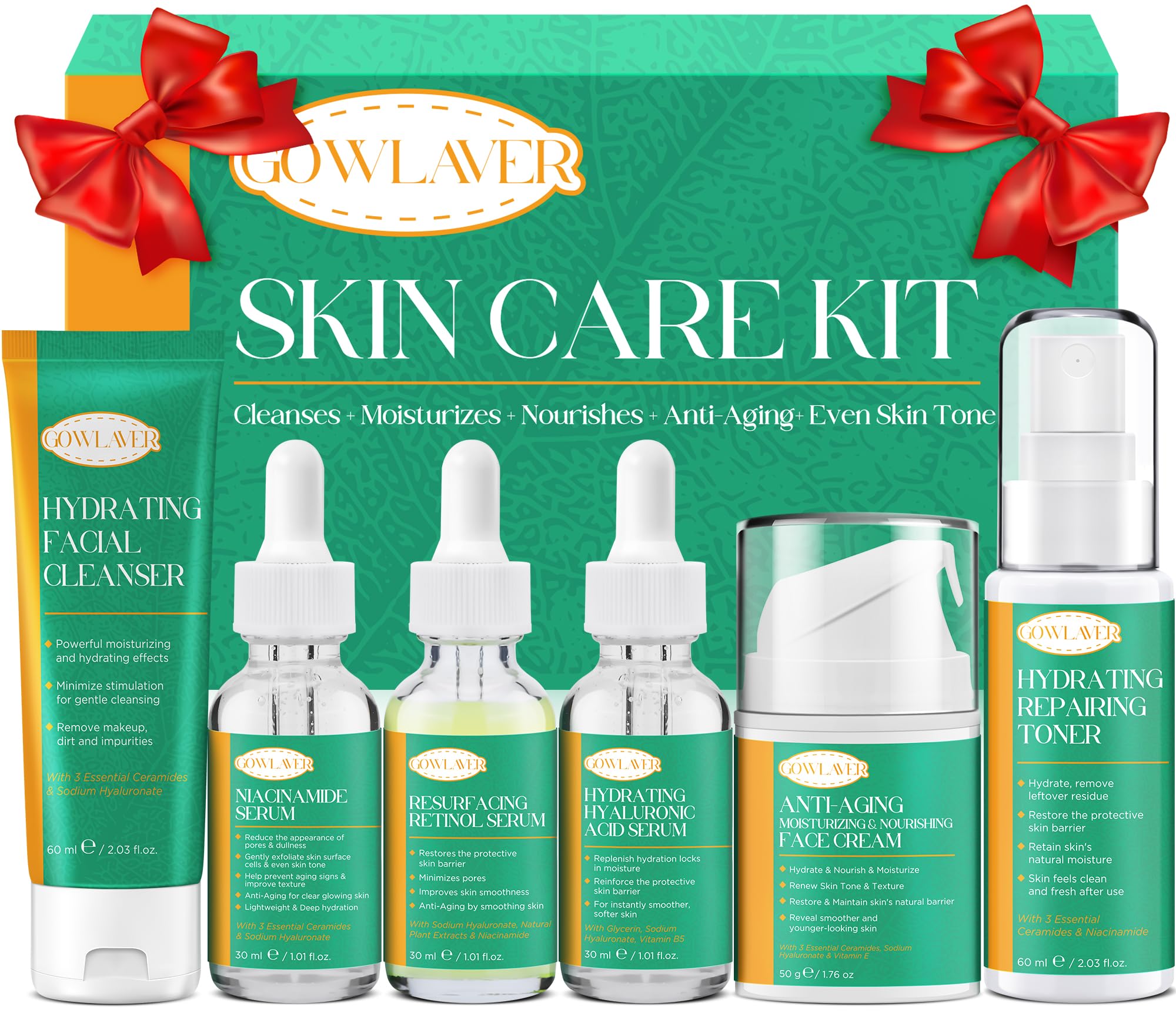 Best Anti-Aging Skincare Set for Women & Teens - Niacinamide Retinol Serum, Hyaluronic Acid Face Serum - Complete Facial Care Routine Kit - Perfect Christmas Gift for Her - Ideal for Daily Use & Special Occasions