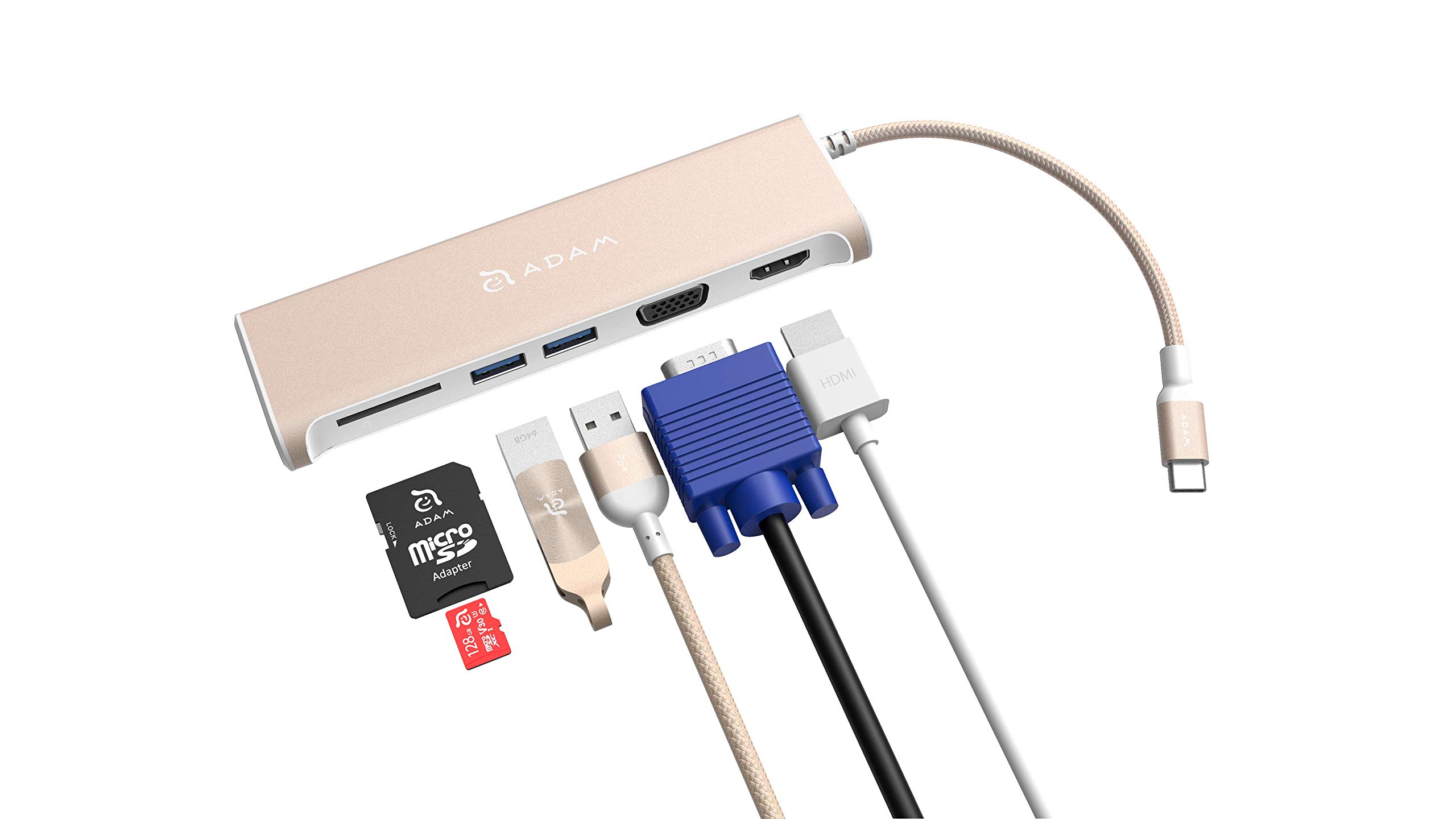 ADAM elements 5-in-1 USB C Hub with 4K HDMI, SD/TF Card Reader, 2 USB 3.1 Ports - Compact Aluminum Multi-Port Adapter for MacBook Pro/Air, iPad Pro, Chromebook - Perfect for Work, Travel & Home Office