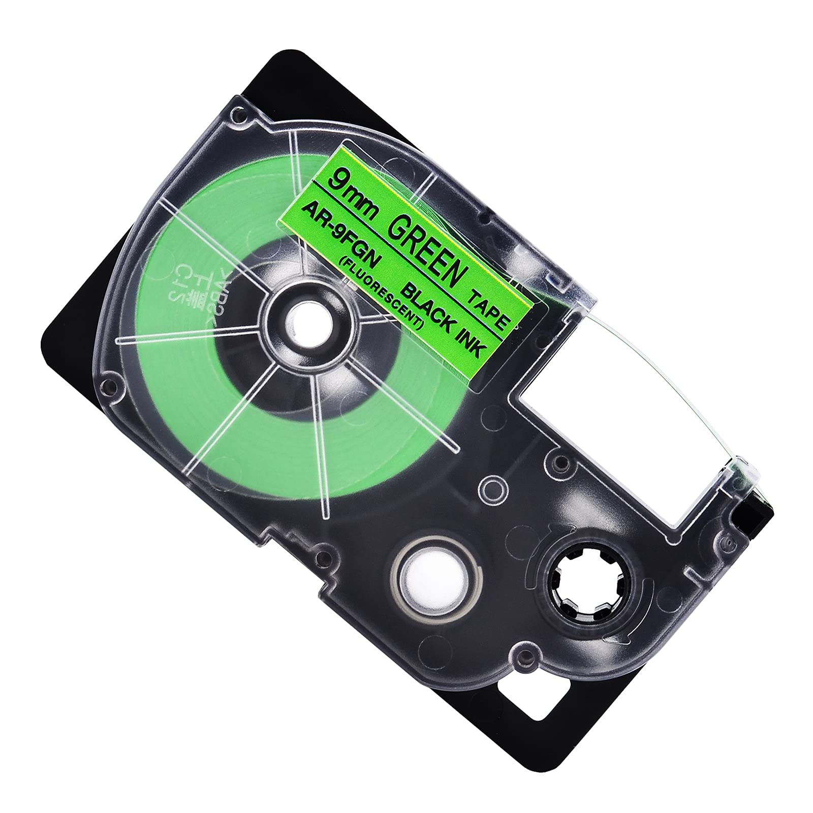 KCMYTONER Compatible Label Tape for XR-9FGN XR9FGN - Black on Fluorescent Green 9mm (3/8