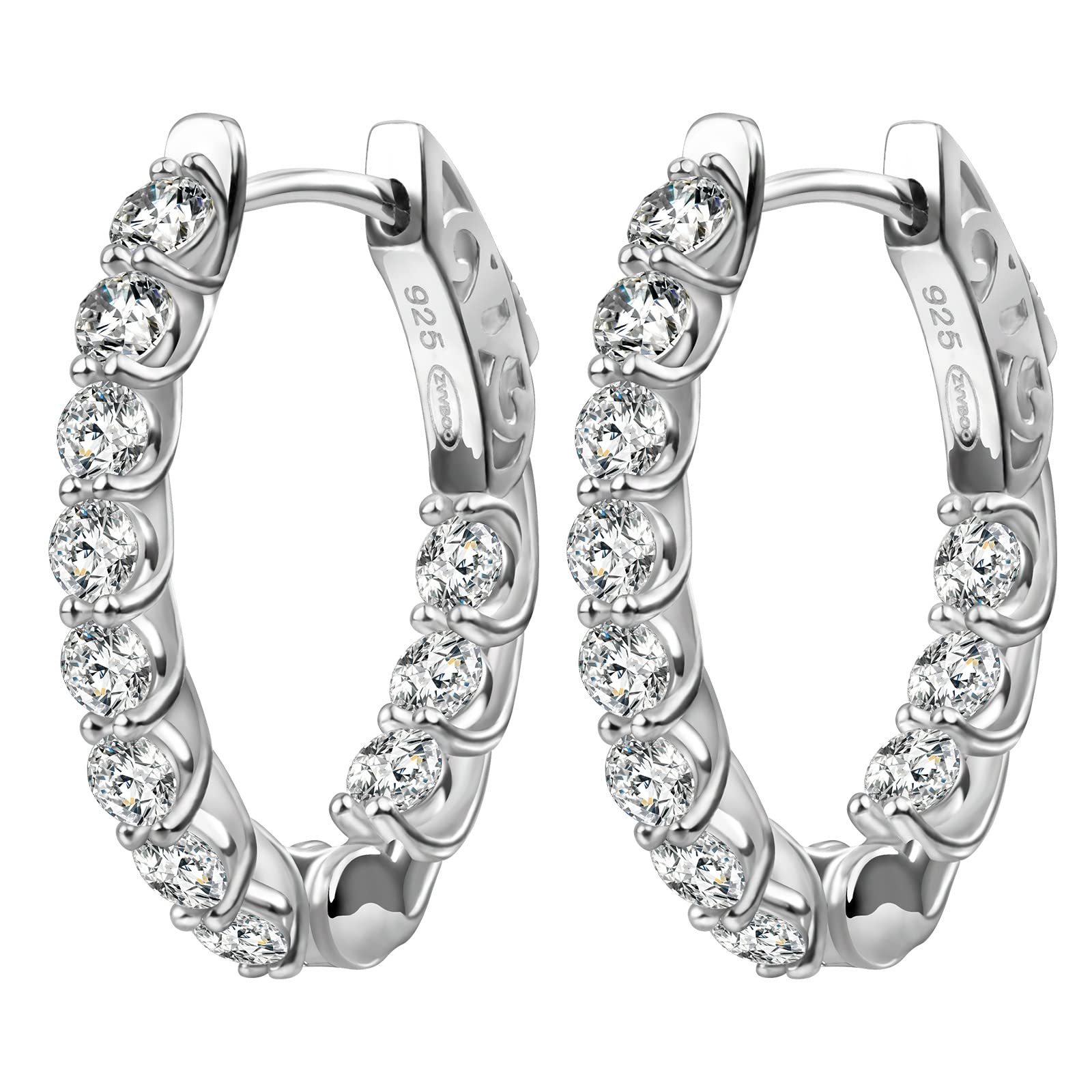 925 Sterling Silver Hoop Earrings with Cubic Zirconia | Oval Shape Dangle Earrings for Women | Elegant Gift for Her | Perfect for Parties, Weddings & Everyday Wear