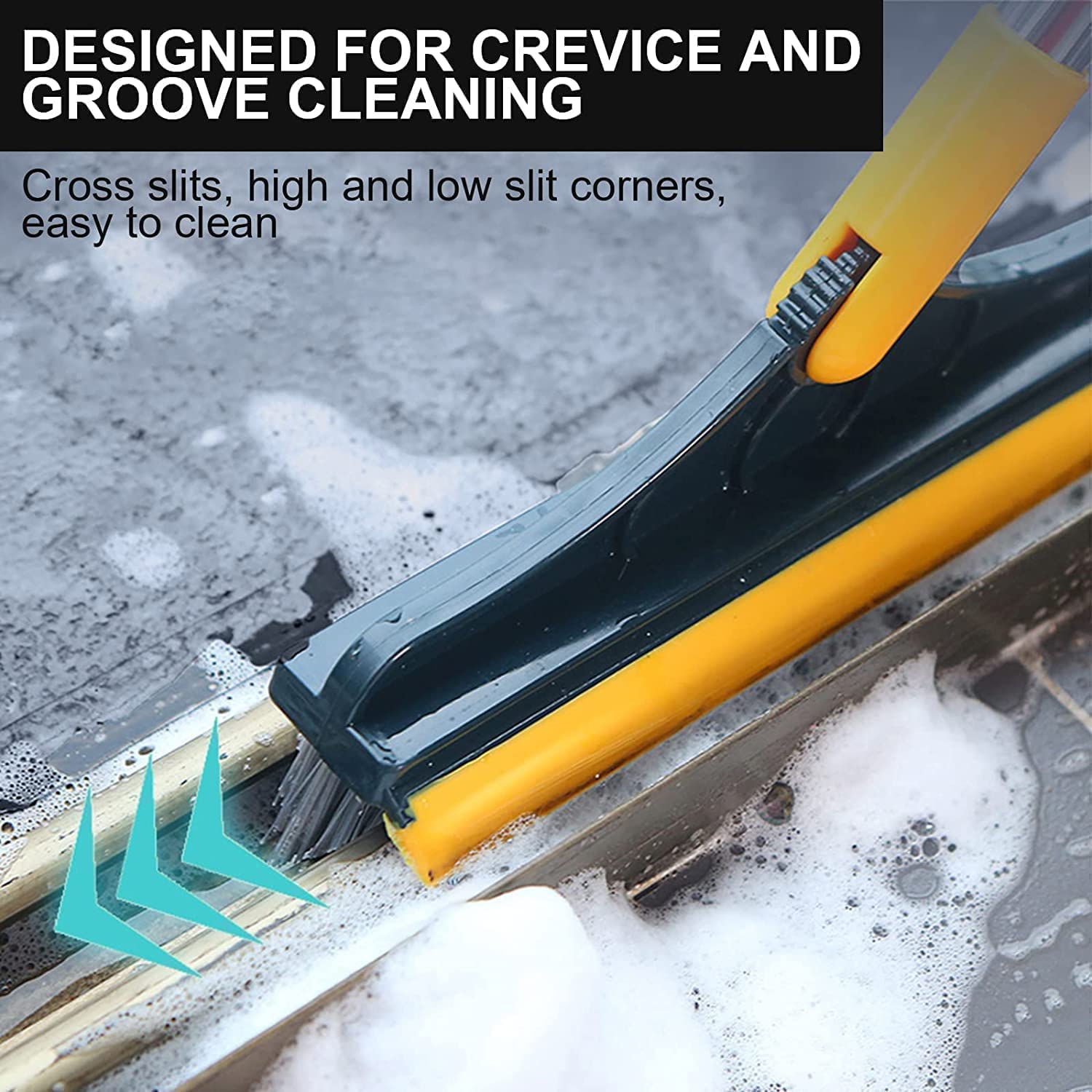 Wazdorf 2-in-1 Bathroom Brush with Wiper - 120° Rotating Floor Scrub Brush with Long Handle for Tile, Kitchen & Bathroom Cleaning | Perfect for Grout Cleaning, Shower Walls & Hard-to-Reach Corners