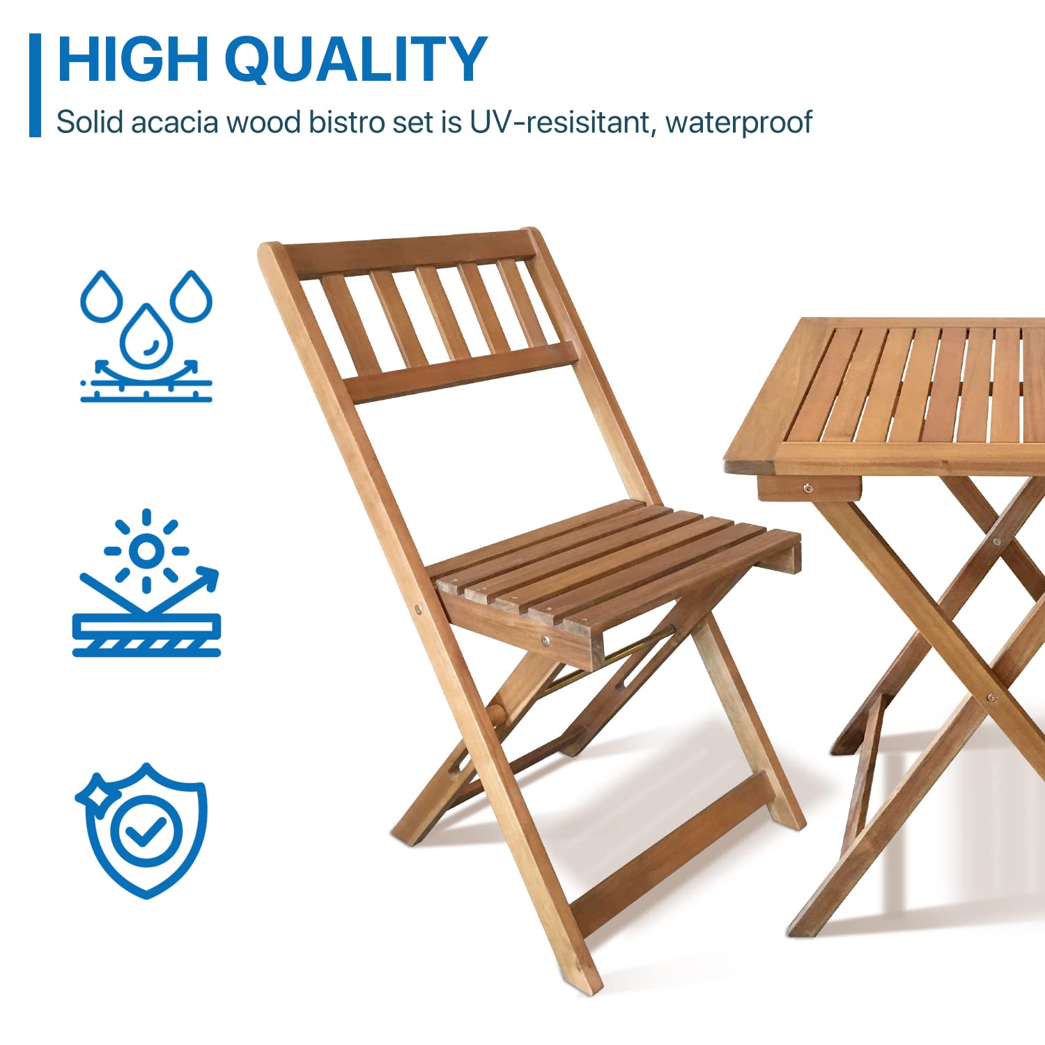 3 Piece Acacia Wood Bistro Set - Outdoor Patio Furniture with 2 Chairs & Square Table for Backyard, Balcony, Garden or Indoor Dining - Natural Oiled Finish - Perfect for Small Spaces, Breakfast Nooks & Cozy Gatherings