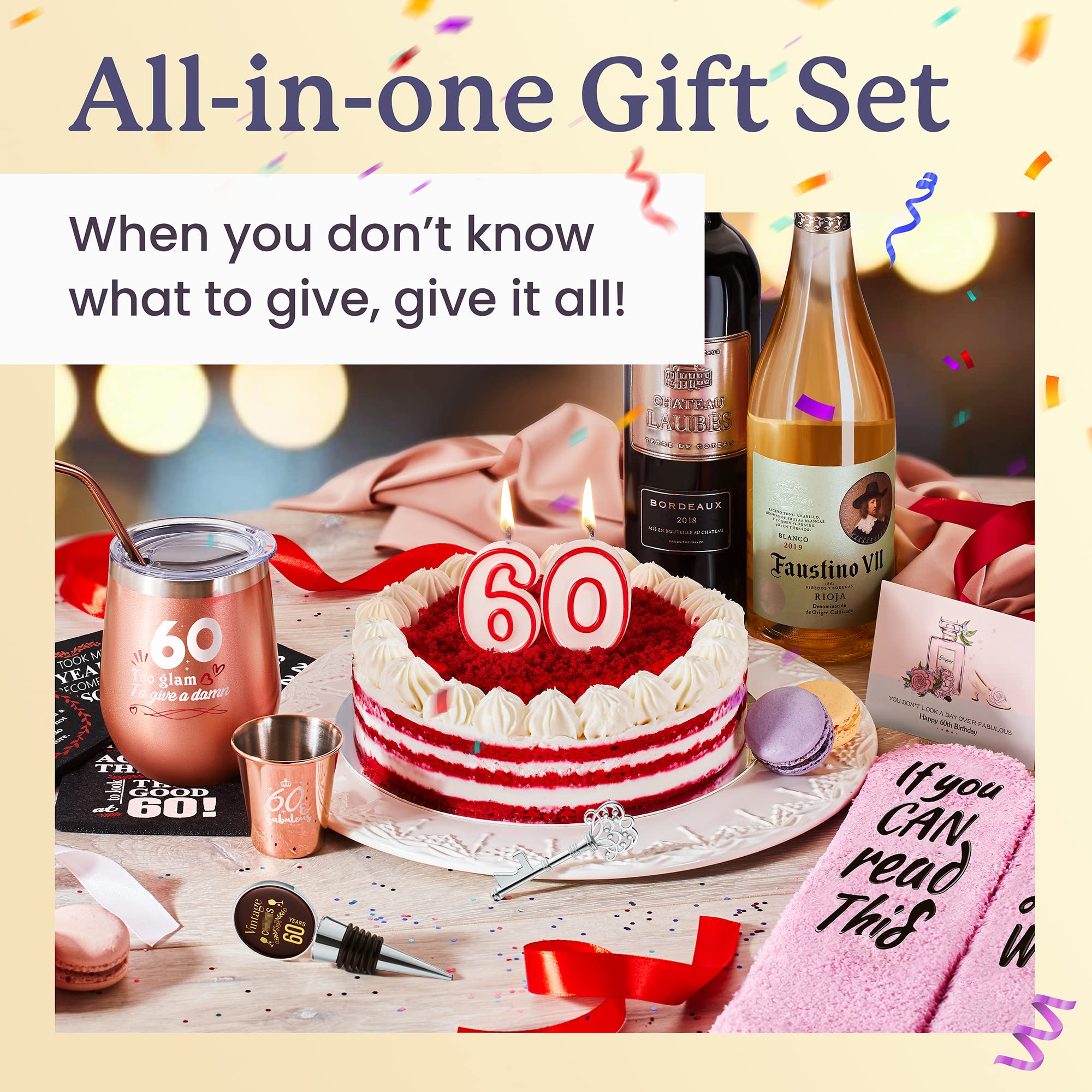 Funny 60th Birthday Wine Gift Set for Women - Perfect 60 Year Old Gifts for Her, Mom, Grandma, Wife, Sister, Aunt & Coworker | Great for Birthday Parties, Retirement Celebrations & Milestone Gifts
