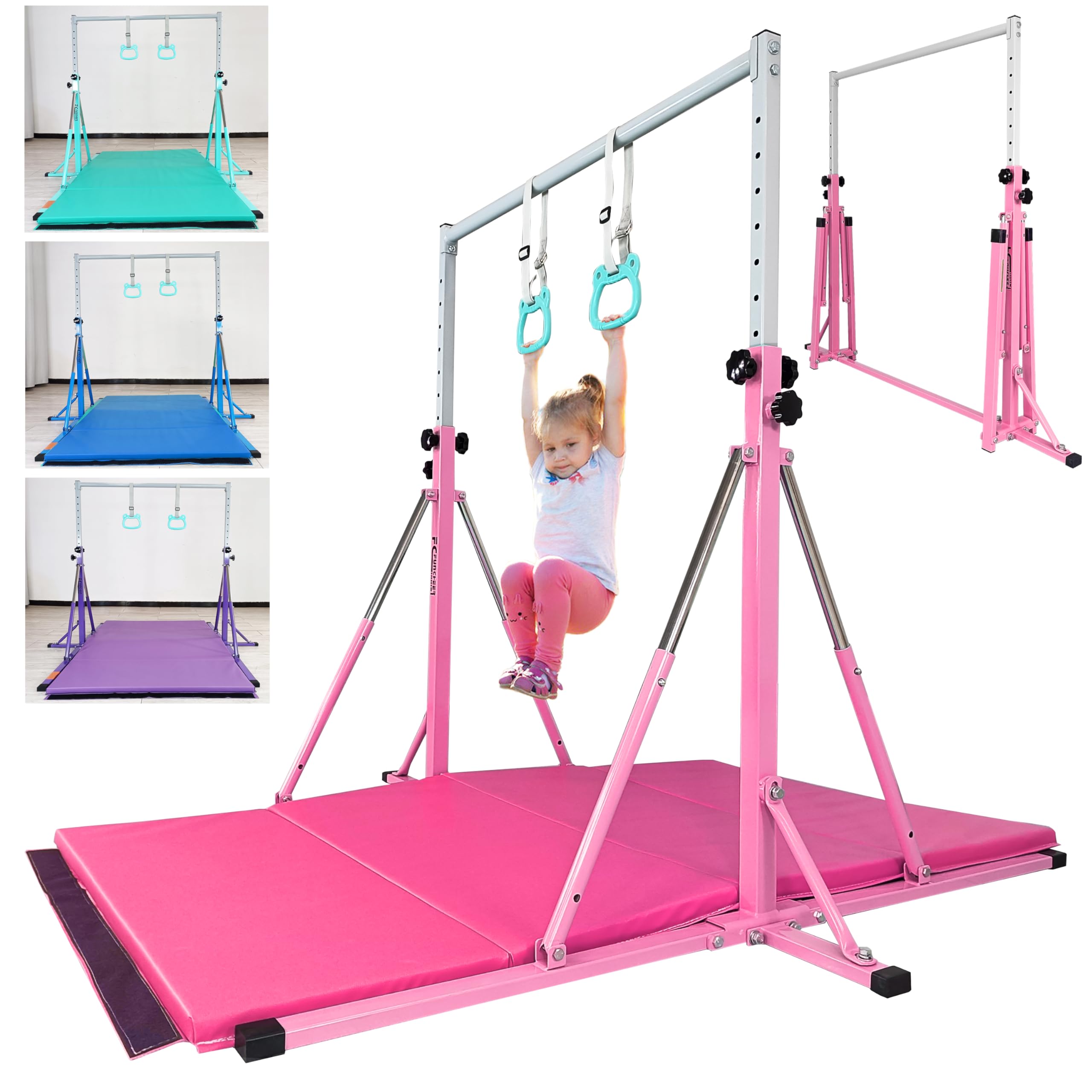 Foldable Gymnastics Bar for Kids - 5FT Adjustable Horizontal Training Bar with Triangle Stable Structure - Home Gym Equipment for Ages 3-15 - Perfect for Indoor Gymnastics Practice, Strength Training & Playtime