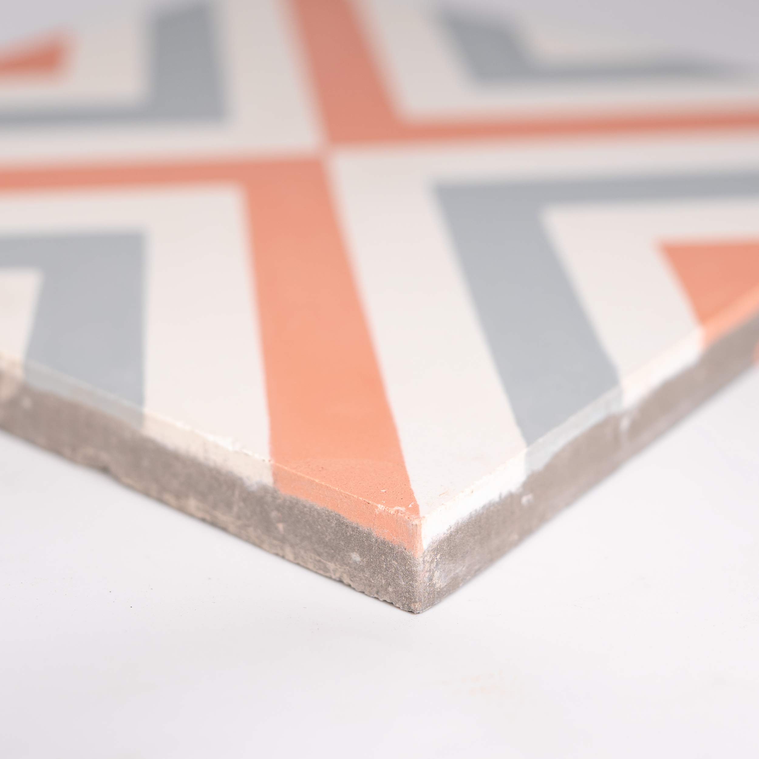Handmade 8x8 Inch Moroccan Tile - Grey Orange White Geometric Pattern - Mazagan CTP79-03 - Perfect for Kitchen Backsplash, Bathroom Wall & Floor Decor