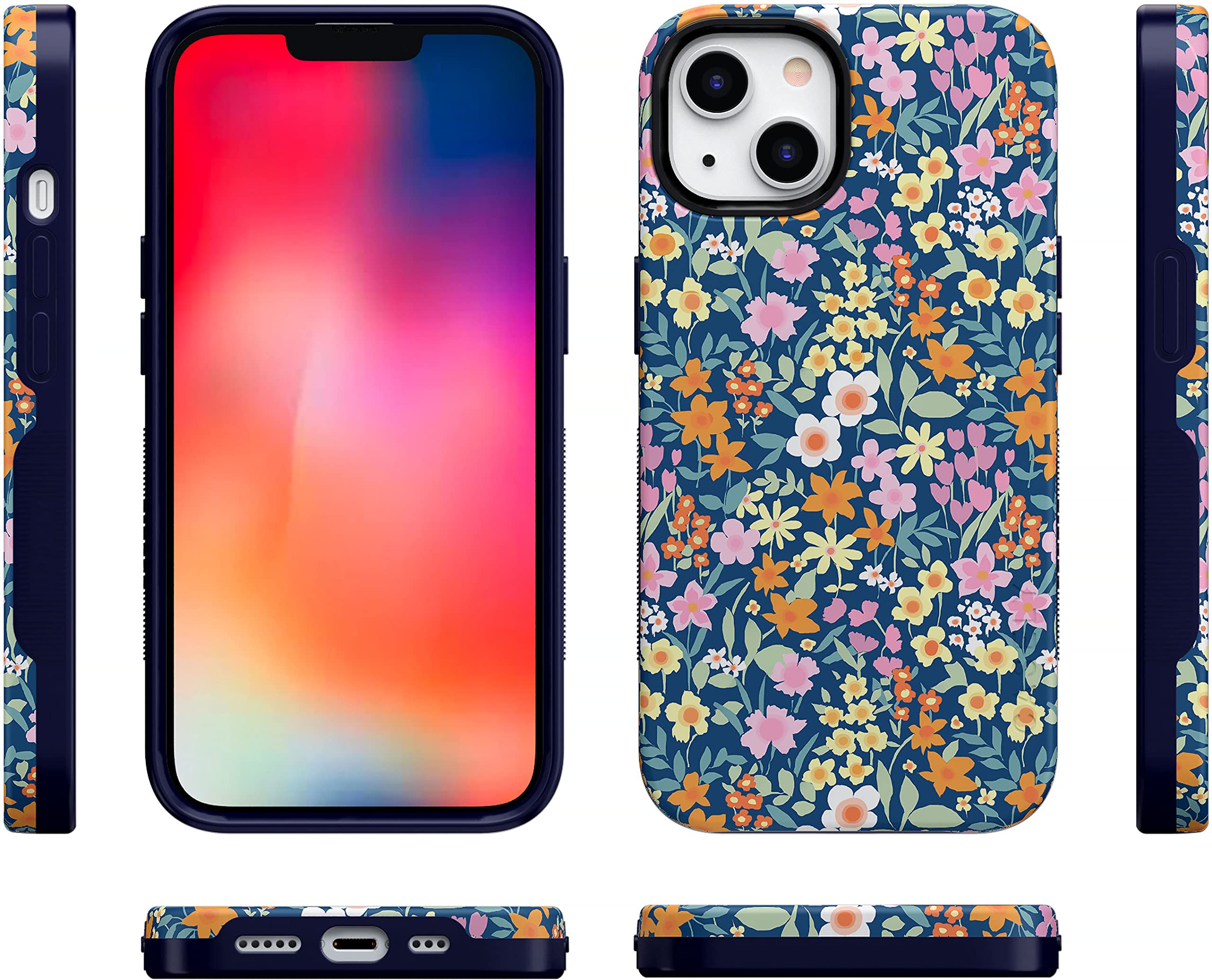 Casely iPhone 13 Case with MagSafe - Navy Blue Floral Design Protective Phone Cover | Perfect for Everyday Use, Work & Travel