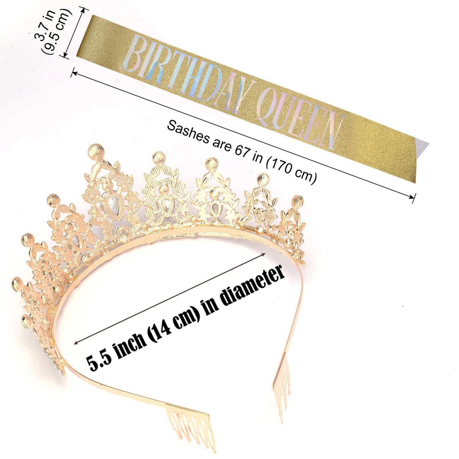 COCIDE Gold Crystal Tiara & Red Satin Sash Set for Women & Girls - Birthday Queen Crown with Red Gem - Perfect for Birthday Parties, Pageants, Bachelorette, Prom & Special Occasions - Great for Costumes, Role Play & Photo Shoots