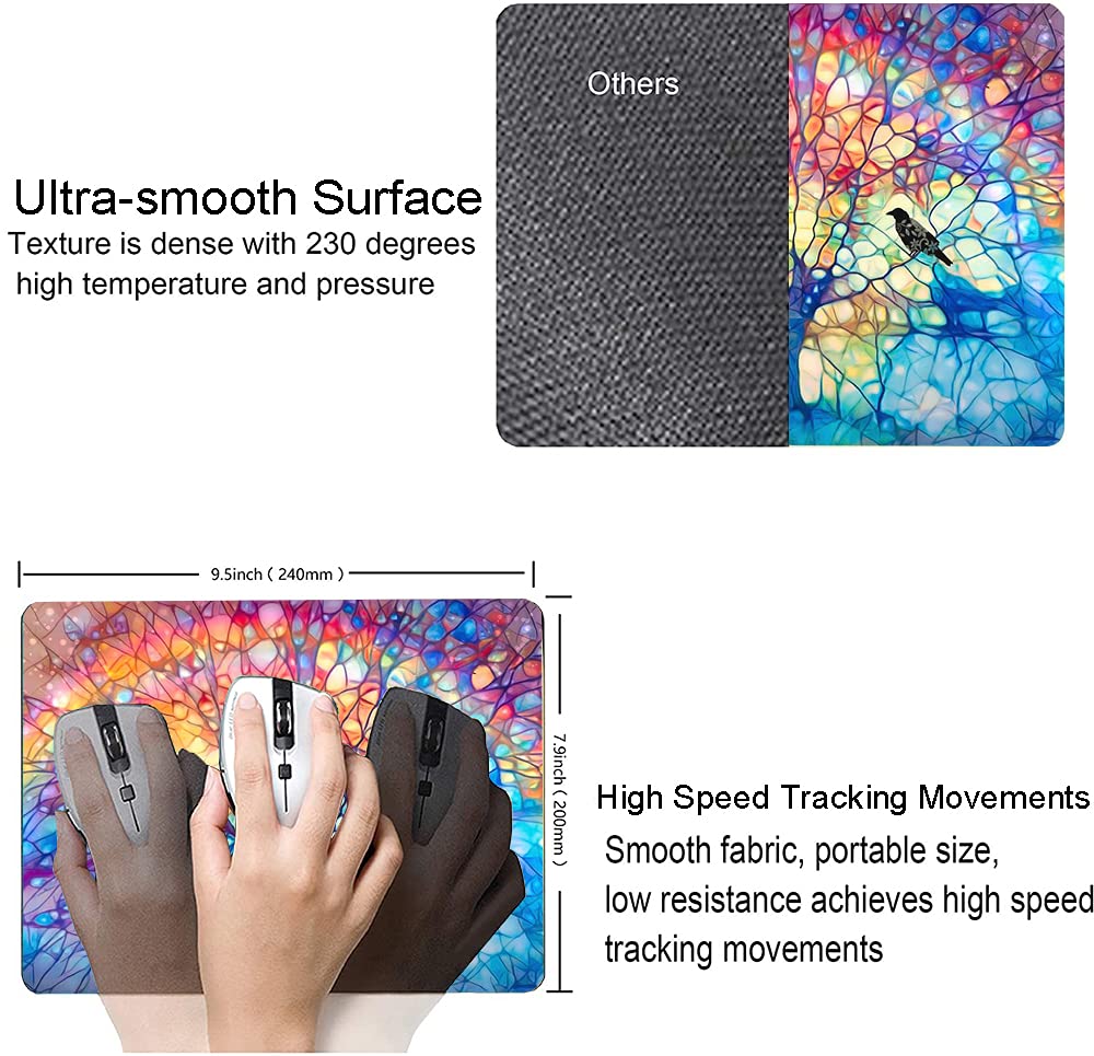 Tree of Life Mouse Pad - Non-Slip Rubber Base, Waterproof Square Mouse Mat for Office & Home Laptop Use - Cute Rainbow Design for Gaming, Work & Study (Hokafenle Brand)