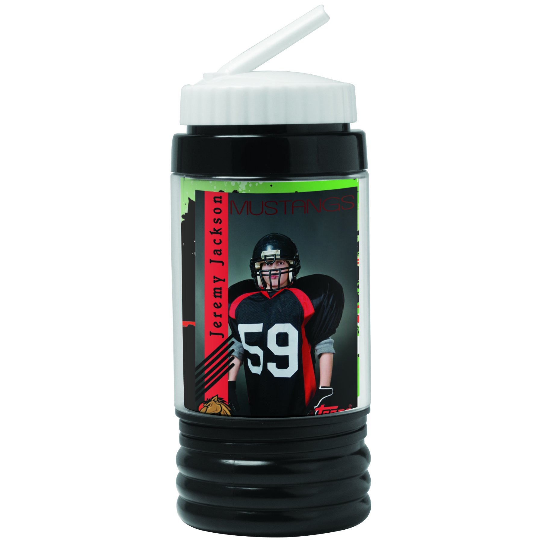 Neil Enterprises, Inc. 15 oz Black Sports Water Bottle with Photo Printing - Case of 24 - Perfect for Team Sports, Gym Workouts & Outdoor Activities