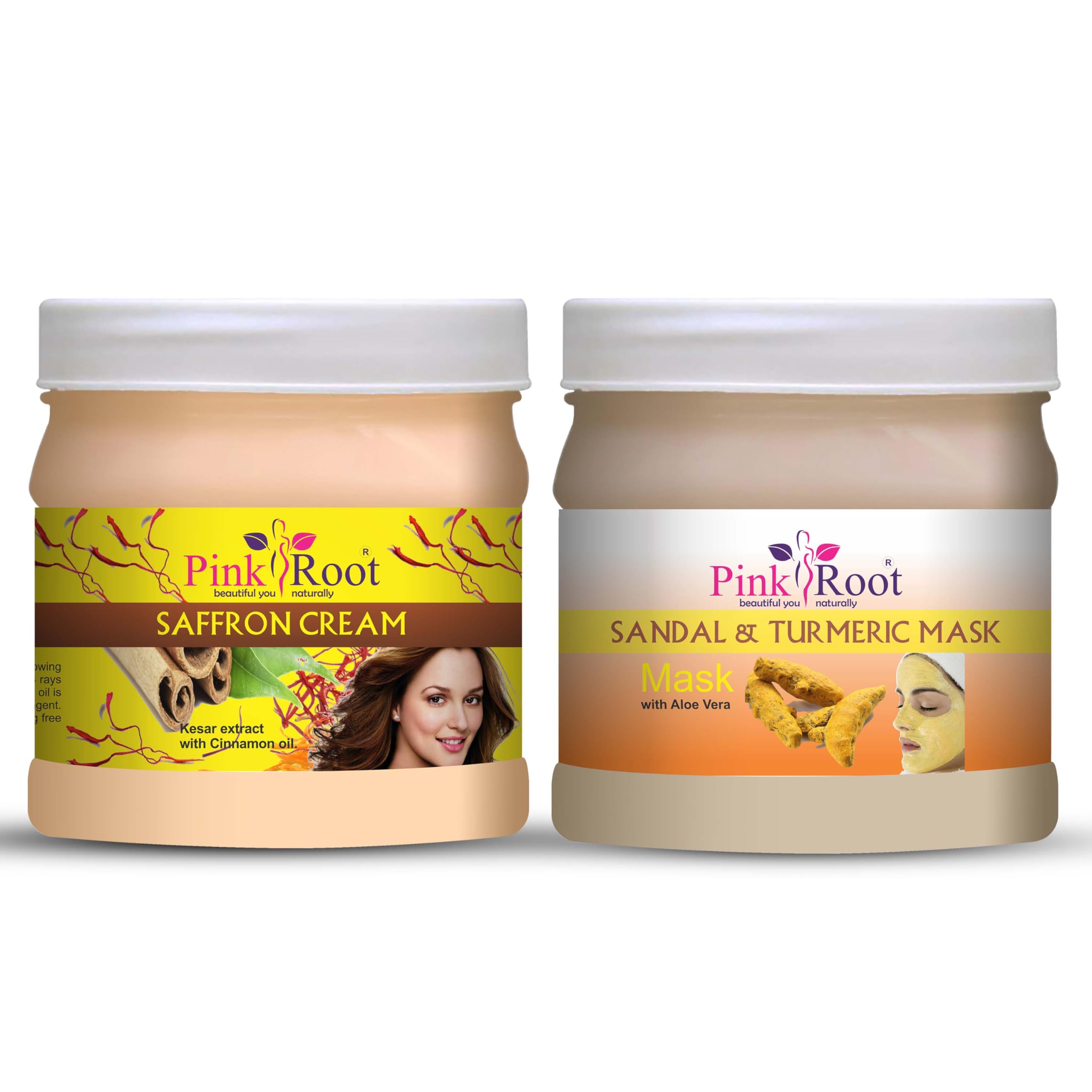Pink Root Sandal Turmeric Face Mask 500g with Saffron Cream 500g - Brightening & Anti-Aging Skincare Set for Glowing Complexion | Perfect for Spa Day & Self-Care Routine