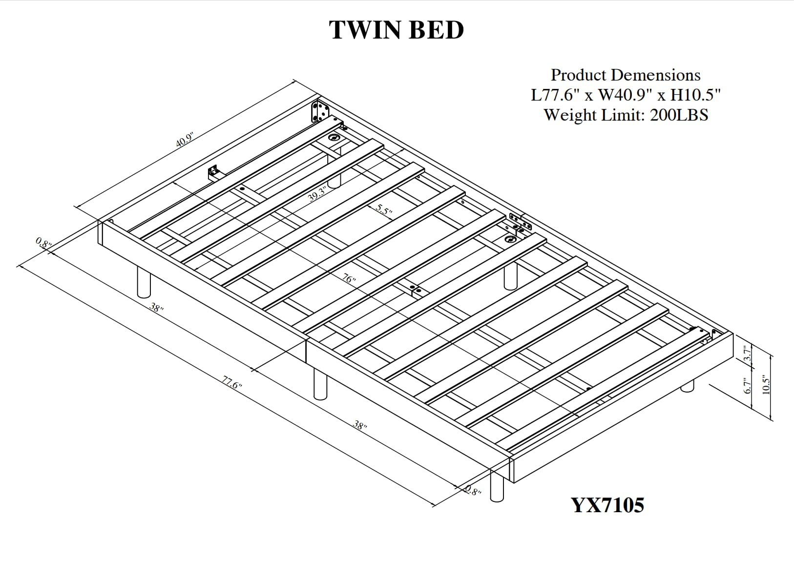 SOFTSEA Solid Wood Twin Size Floating Platform Bed Frame - Modern Low Profile Minimalist Design - No Box Spring Needed - Grey - Perfect for Small Bedrooms, Guest Rooms & Modern Apartments