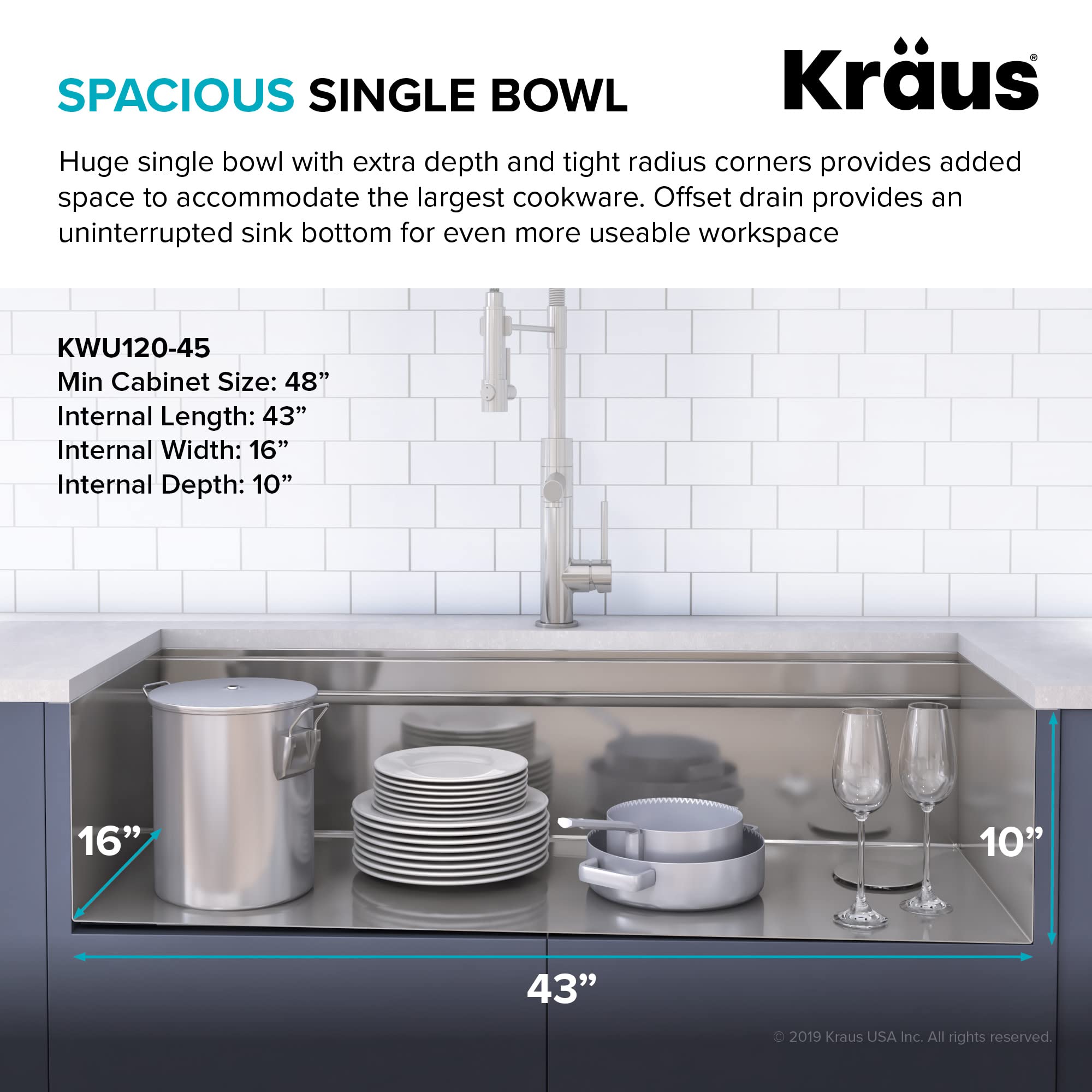 KRAUS KWU120-45 Kore 2-Tier 45-inch Undermount 16 Gauge Stainless Steel Kitchen Sink with Integrated Ledge & Accessories - Single Bowl Workstation for Modern Kitchens (Pack of 10) | Perfect for Meal Prep, Dishwashing & Entertaining