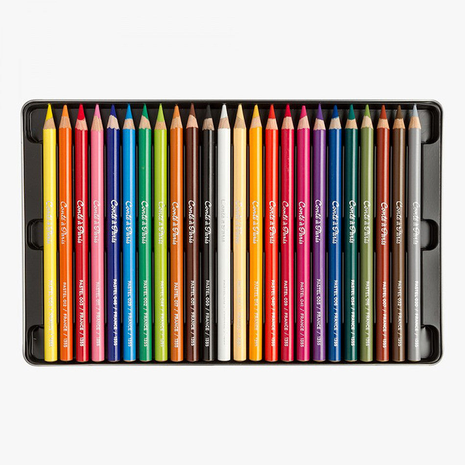 Conté à Paris Pastel Pencils - Set of 24 Assorted Colors in Metal Box - Perfect for Artists, Sketching & Professional Drawing
