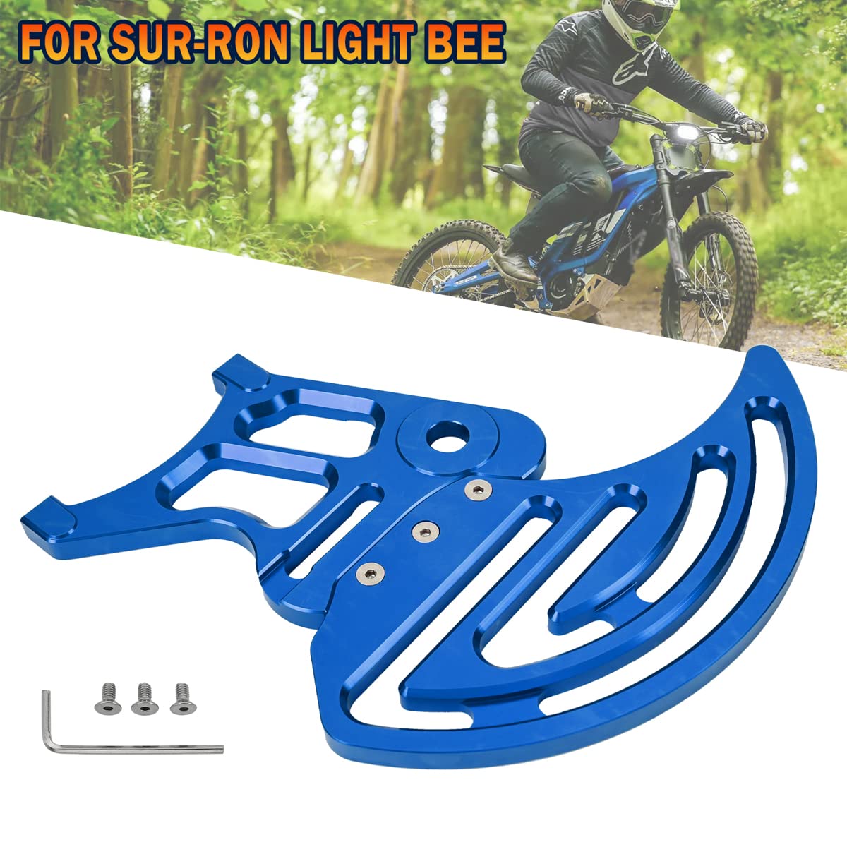 CTDOESO CNC Billet Rear Brake Disc Guard & Caliper Cover - Compatible with Sur-Ron MX/X Bike & Segway X260 - High-Quality Rear Sprocket Protective Cover & Rotor Adapter (Blue) - Perfect for Off-Road Riding, Mountain Biking & Electric Bike Protection
