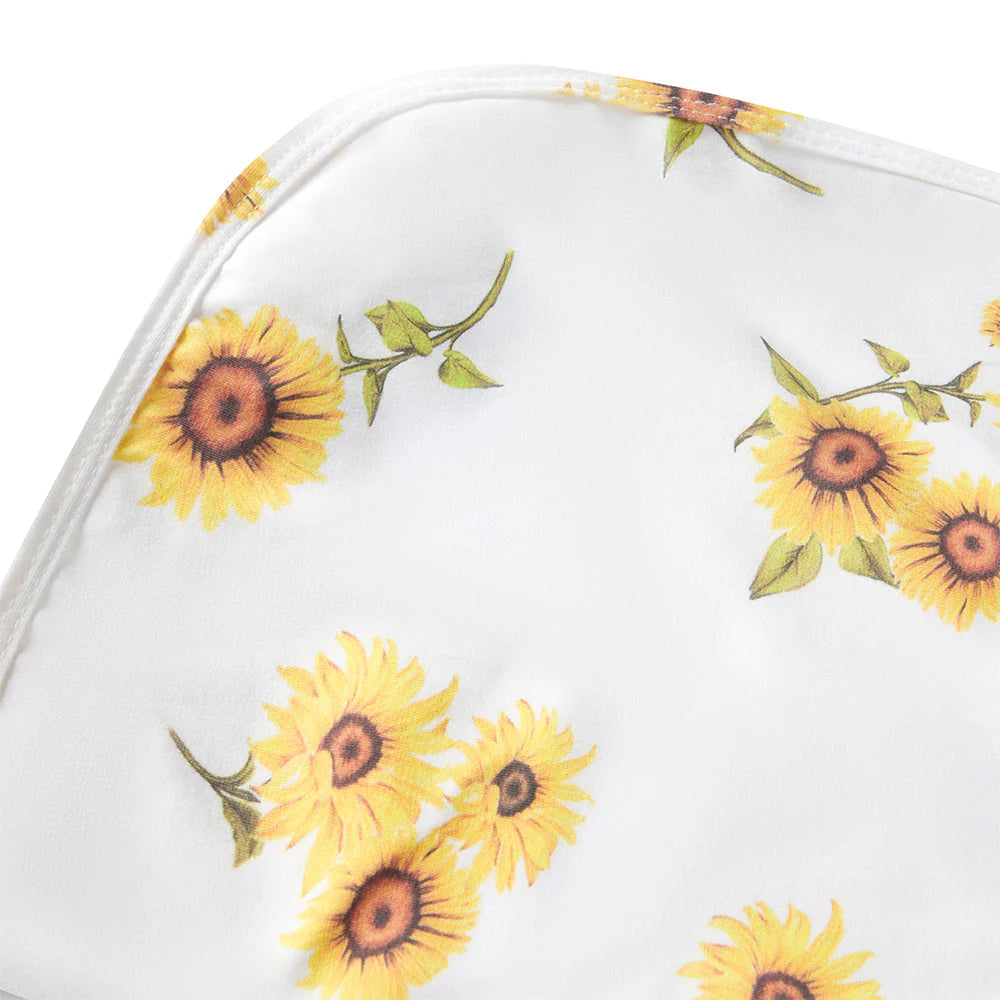Snuggle Hunny Baby Jersey Wrap & Topknot Set - Soft Sunflower Print for Newborns & Infants - Perfect for Photo Shoots, Baby Showers & Nursery Decor