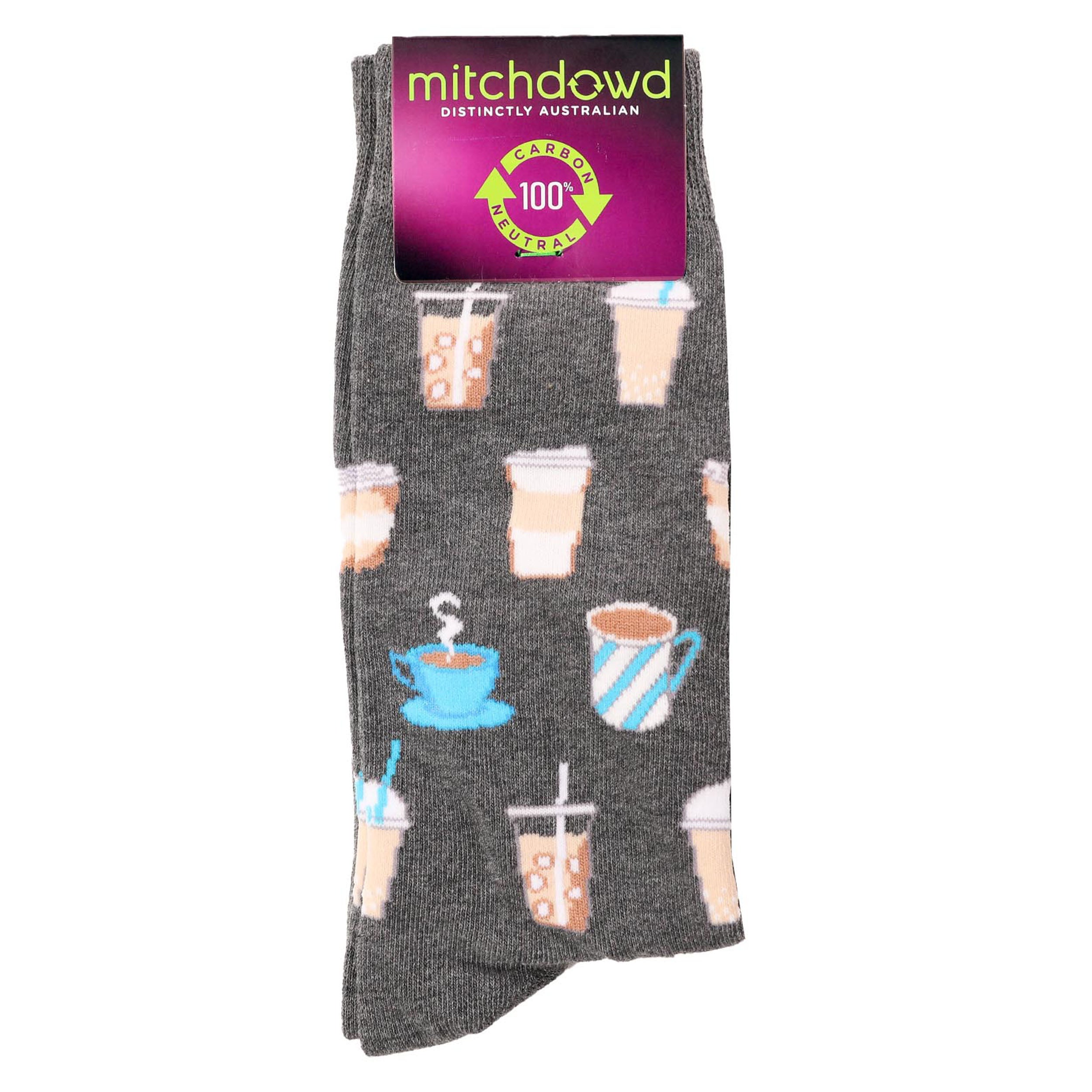 Funny Men's Cotton Crew Socks with Drink Patterns - Comfortable Casual Socks for Everyday Wear, Gifts, and Parties (Charcoal)