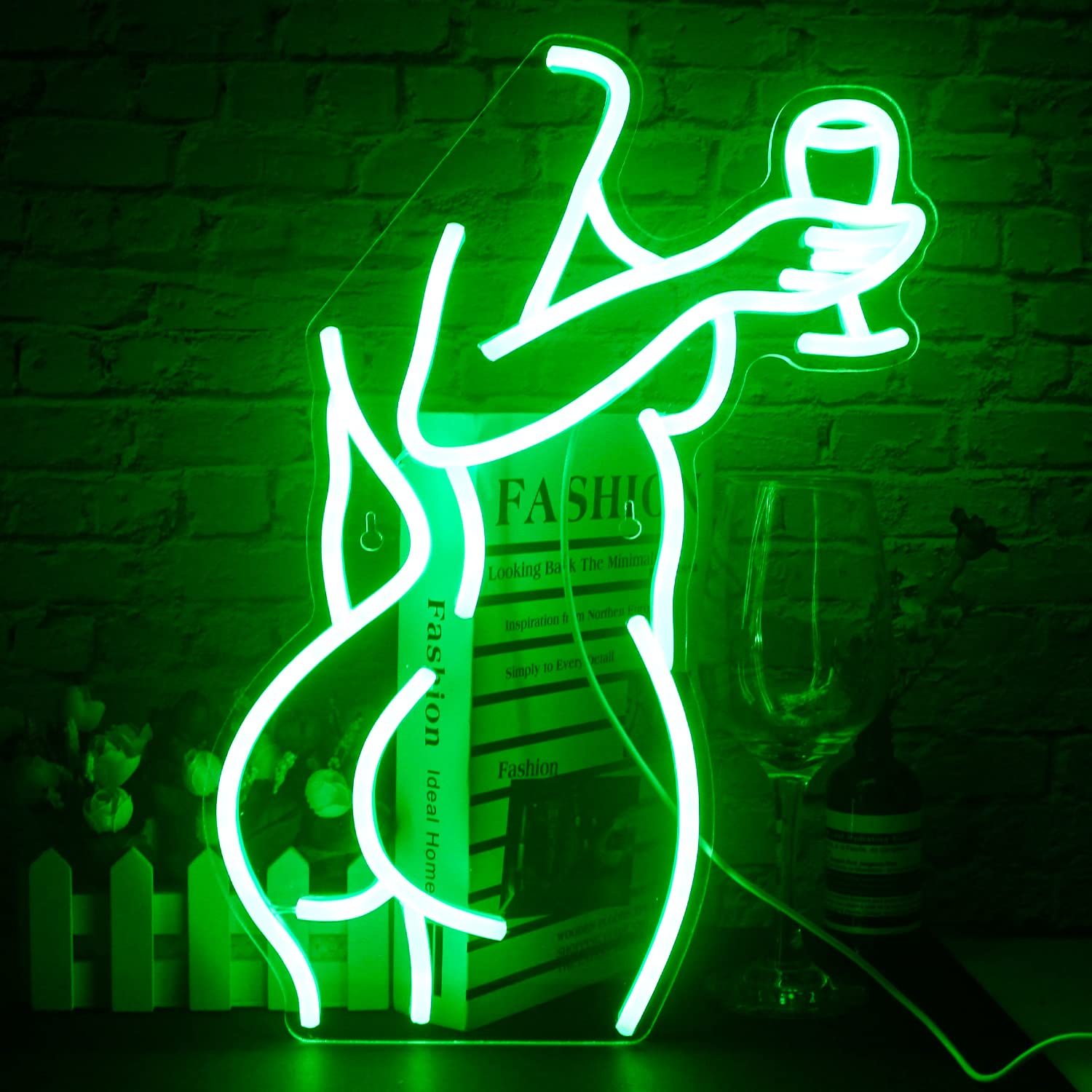 FAXFSIGN Sexy Lady Neon Sign - Green LED Wall Decor for Bedroom, Bar, Man Cave & Home Party | Unique Gifts for Women, Hotel & Store Lighting