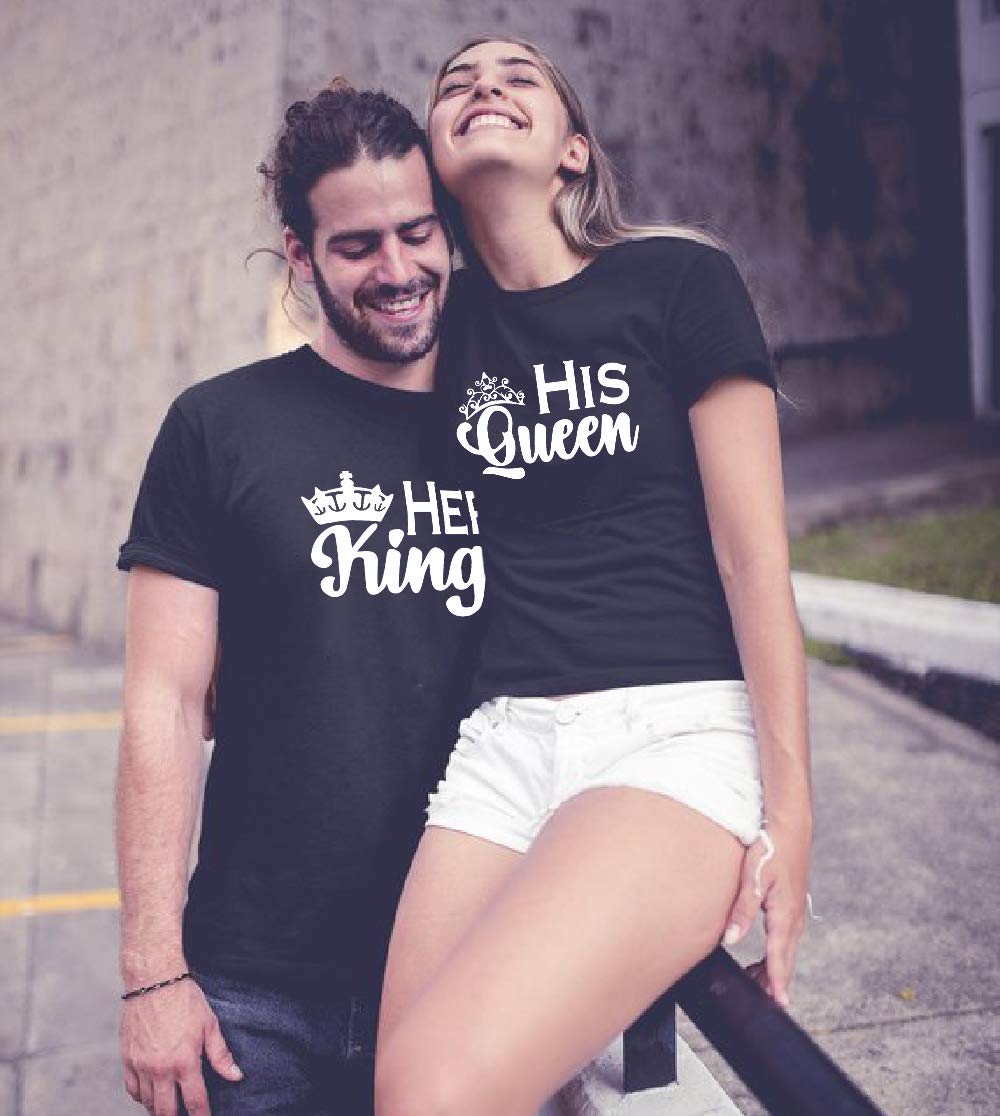 King Queen Couple T-Shirts - Cotton Matching His & Hers Set for Valentine's Day Gifts