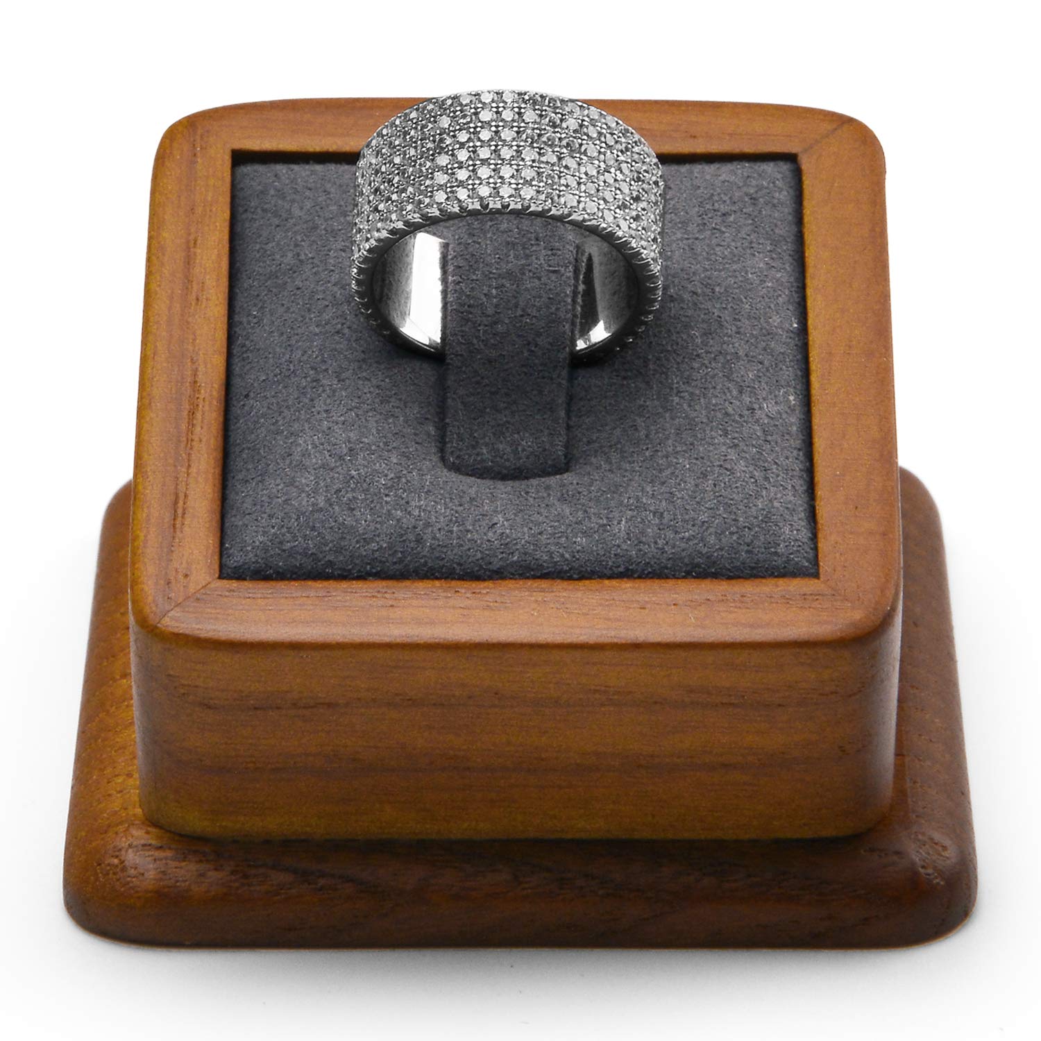 Oirlv Solid Wood Jewelry Display Stand - Square Ring Earrings Bracelet Organizer with Grey Ring Holder | Perfect for Boutique, Jewelry Store & Home Vanity Display