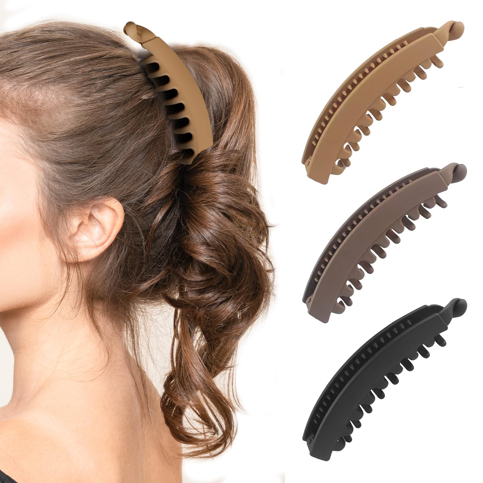 Banana Hair Clips for Women - 4.75 Inch Large Claw Clips for Thick Hair, Cute Hair Accessories (3 Pack) - Perfect for Ponytails, Buns & Everyday Styling