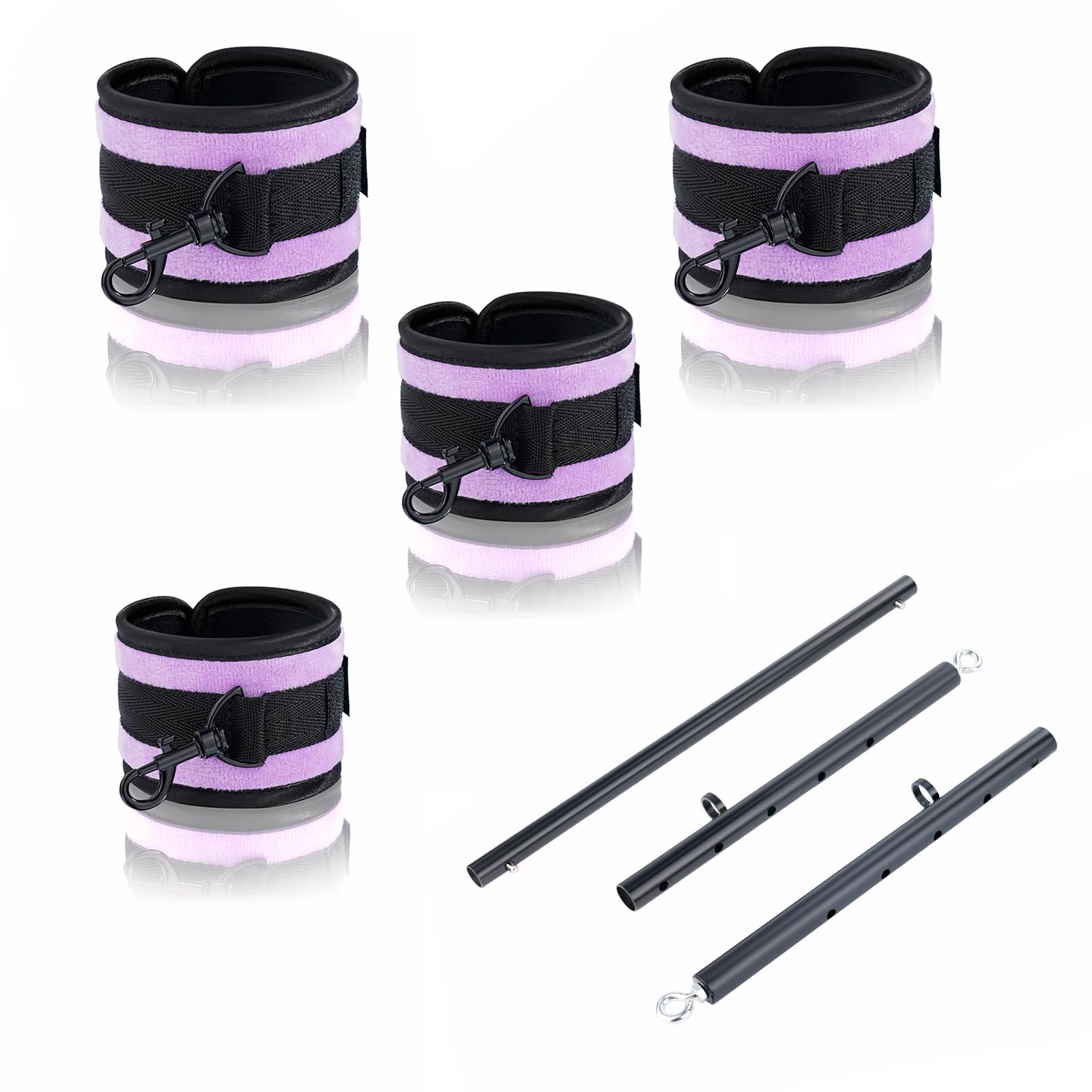 Heavy Duty Stainless Steel Spreader Bar with 4 Adjustable Furry Purple Straps - Expandable Home Gym Equipment for Strength Training, Pilates, Yoga & Fitness - Perfect for Indoor Workouts, Stretching & Physical Therapy