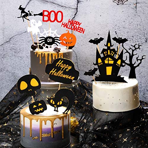 15-Piece Halloween Cake Topper Set - Haunted House, Ghost, Pumpkin & Spider Decorations for Wizard Party, Cupcakes & Spooky Celebrations | Perfect for Halloween Desserts, Birthday Cakes & Themed Events