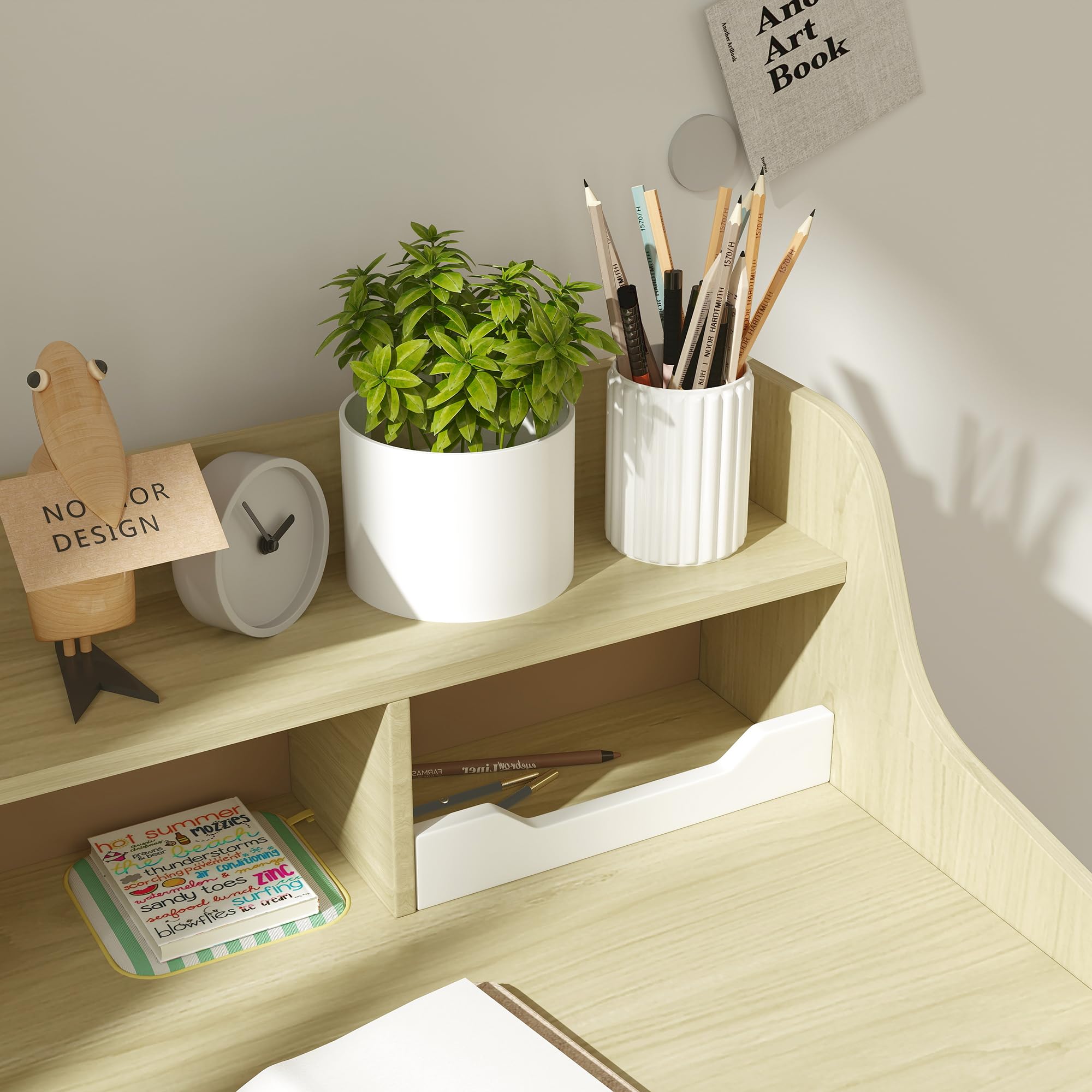 Qaba Kids Study Desk and Chair Set with Storage Shelves & Drawer - Adjustable Height Children's Desk for Ages 3-10 - White - Perfect for Homeschooling, Online Learning & Bedroom Study Space