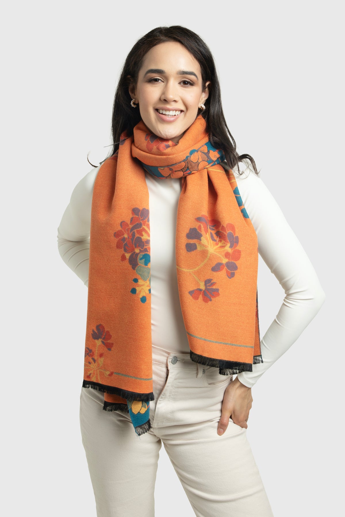 Two Tone Floral Reversible Scarf - Lightweight Womens Fashion Shawl Wrap for Spring & Fall - Perfect for Office, Travel and Casual Outfits