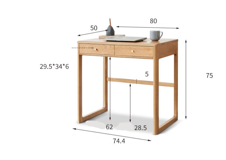 Solid Oak Wood Small Office Desk - Compact & Durable Home Office Furniture for Writing, Studying & Remote Work