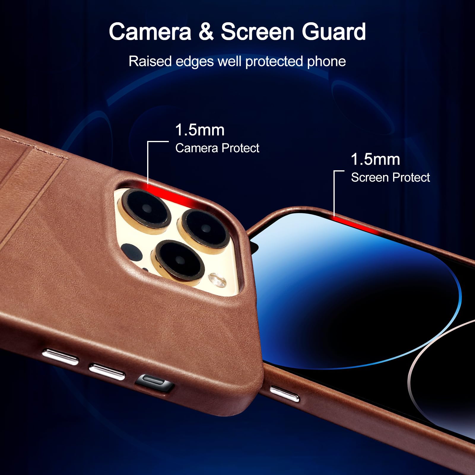 Genuine Leather Wallet Phone Case for iPhone 13 Pro Max - RFID Blocking Phone Purse with 2 Card Slots & Metal Button Bumper | Shockproof Protective Cover (Dark Brown) | Perfect for Travel, Business & Everyday Use