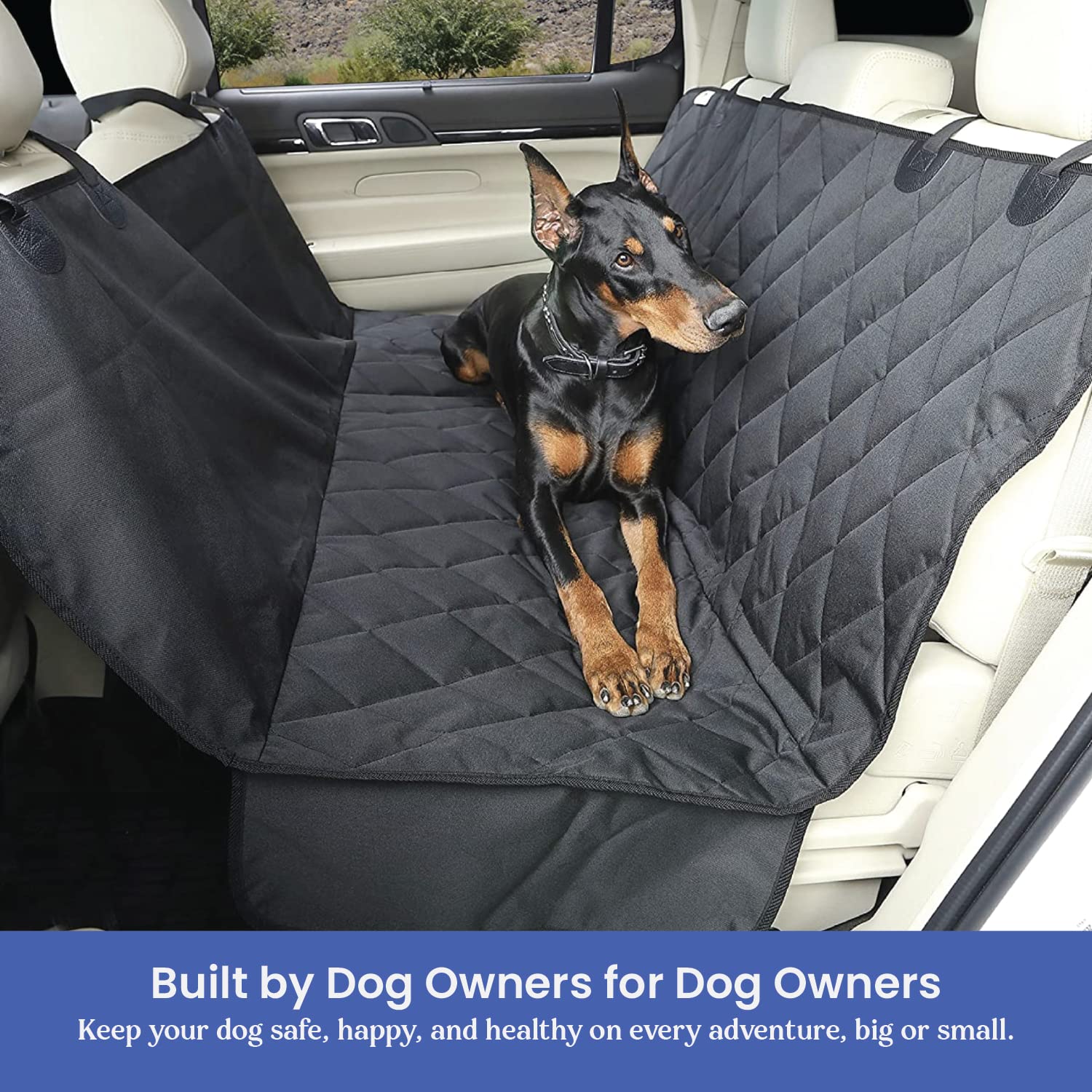 4Knines Waterproof Dog Backseat Cover with Hammock for Cars, SUVs & Trucks - Extra Large Pet Seat Protector with Non-Slip Bottom & Durable Nylon Clips - K9 Shield Heavy Duty Thread - Black (Perfect for Road Trips, Daily Commutes & Pet Travel Protection)