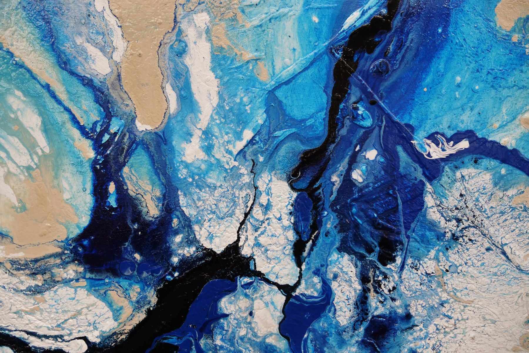 140cm x 100cm Blue Cream Textured Abstract Ocean Painting - Modern Wall Art for Living Room, Bedroom & Office Decor
