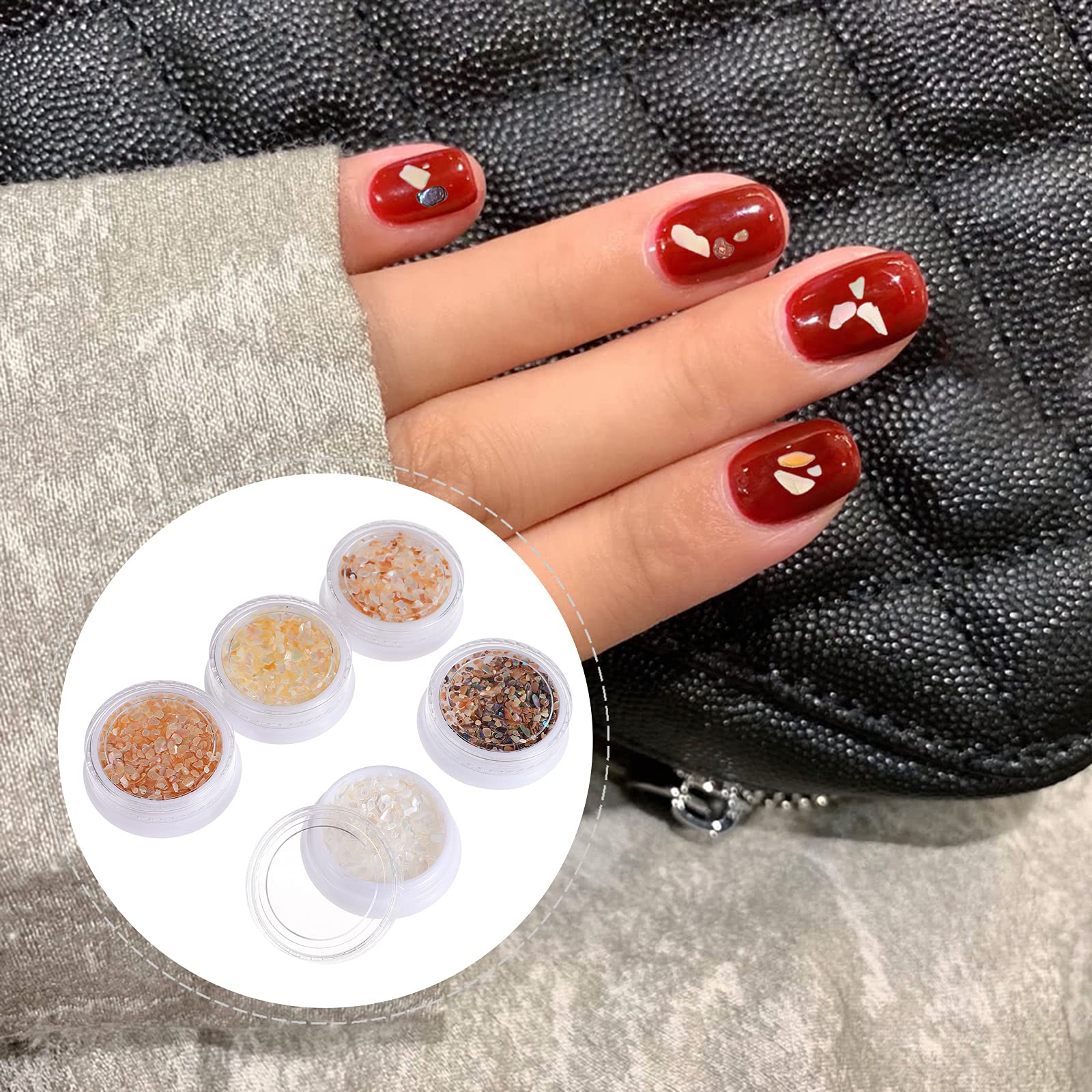 5pcs Flat Back Nail Gems - DIY Nail Art Decorations, Shell Sequins & Japanese Stone Accessories for Manicure | Perfect for Nail Art, Wedding, Party & Salon Decor