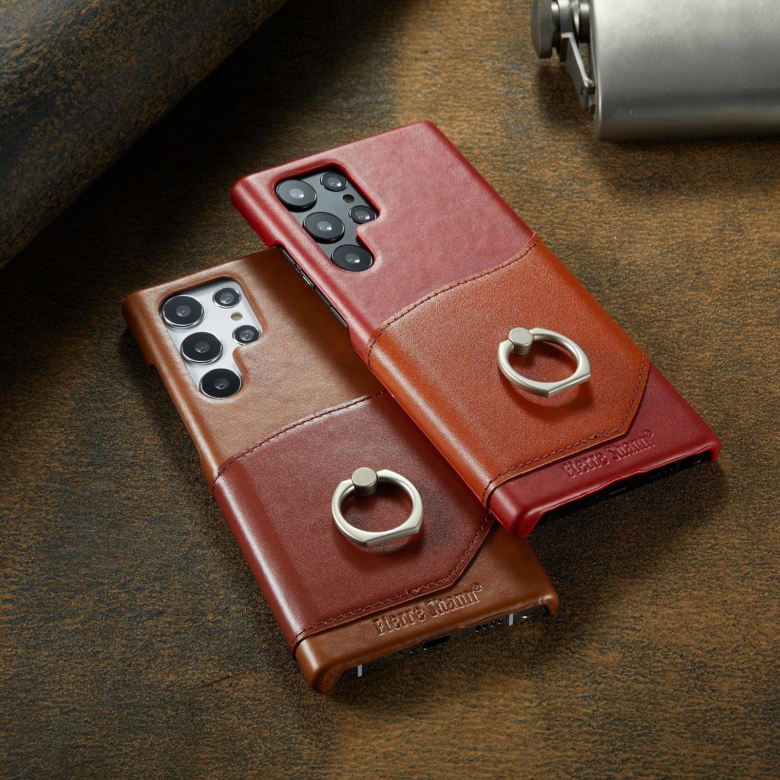 Samsung Galaxy S24 Plus Genuine Leather Phone Case with Ring Stand - Perfect for Work, Travel & Everyday Protection